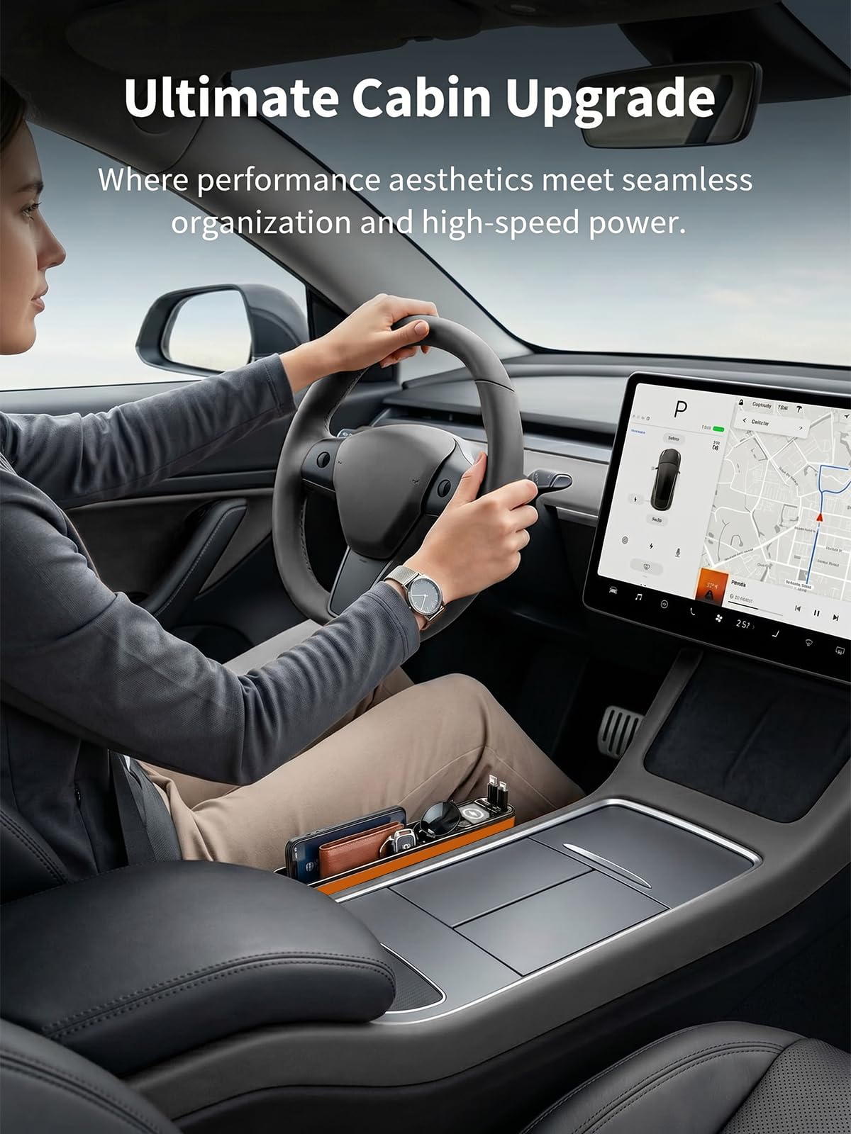 Cargador retráctil de coche de 75 W con relleno de espacio para asiento de coche, adaptador de carga rápida 4 en 1, cable PD USB C integrado de 36 W y organizador de almacenamiento para teléfono/gafas