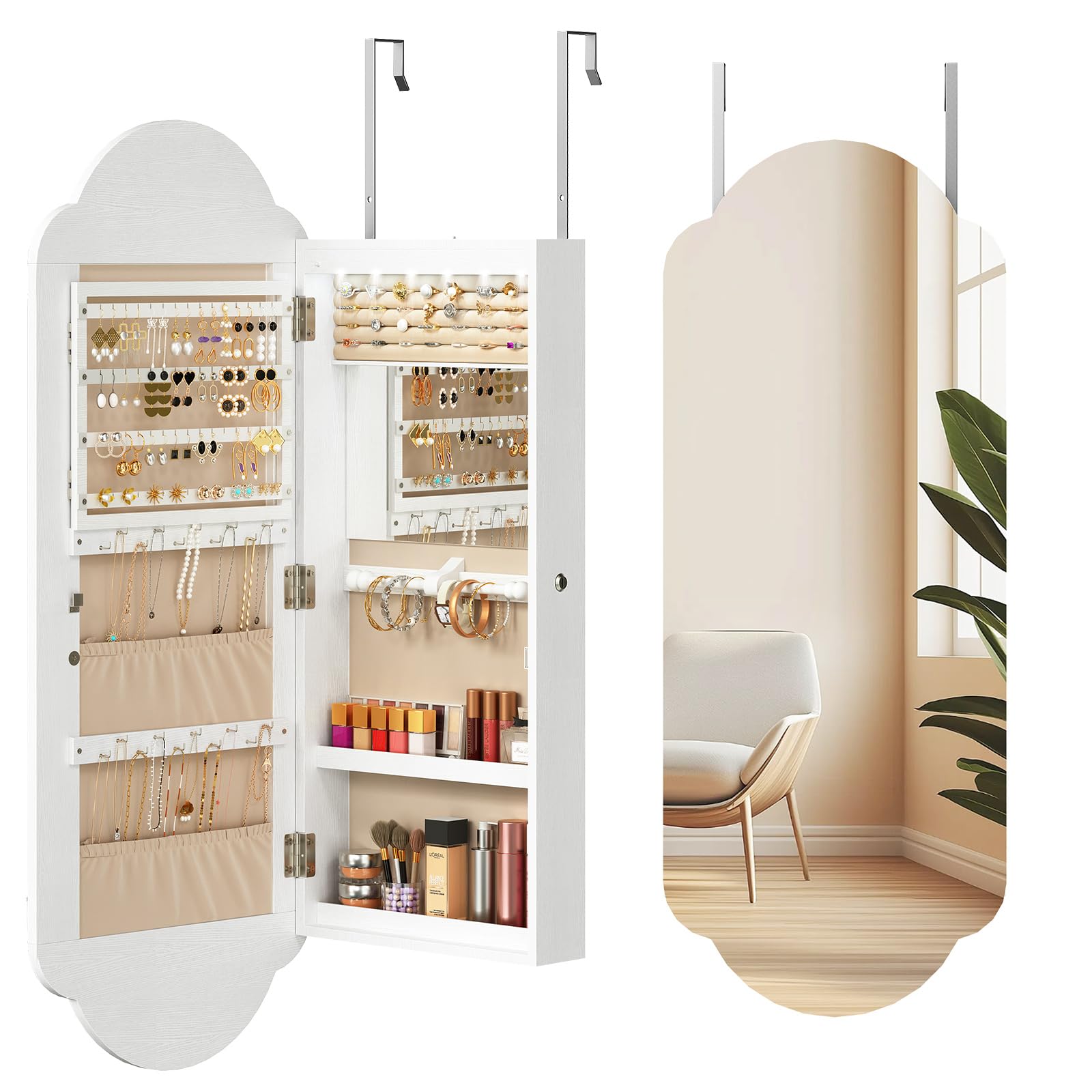 HOOBRO Wide Jewelry Cabinet with Mirror
