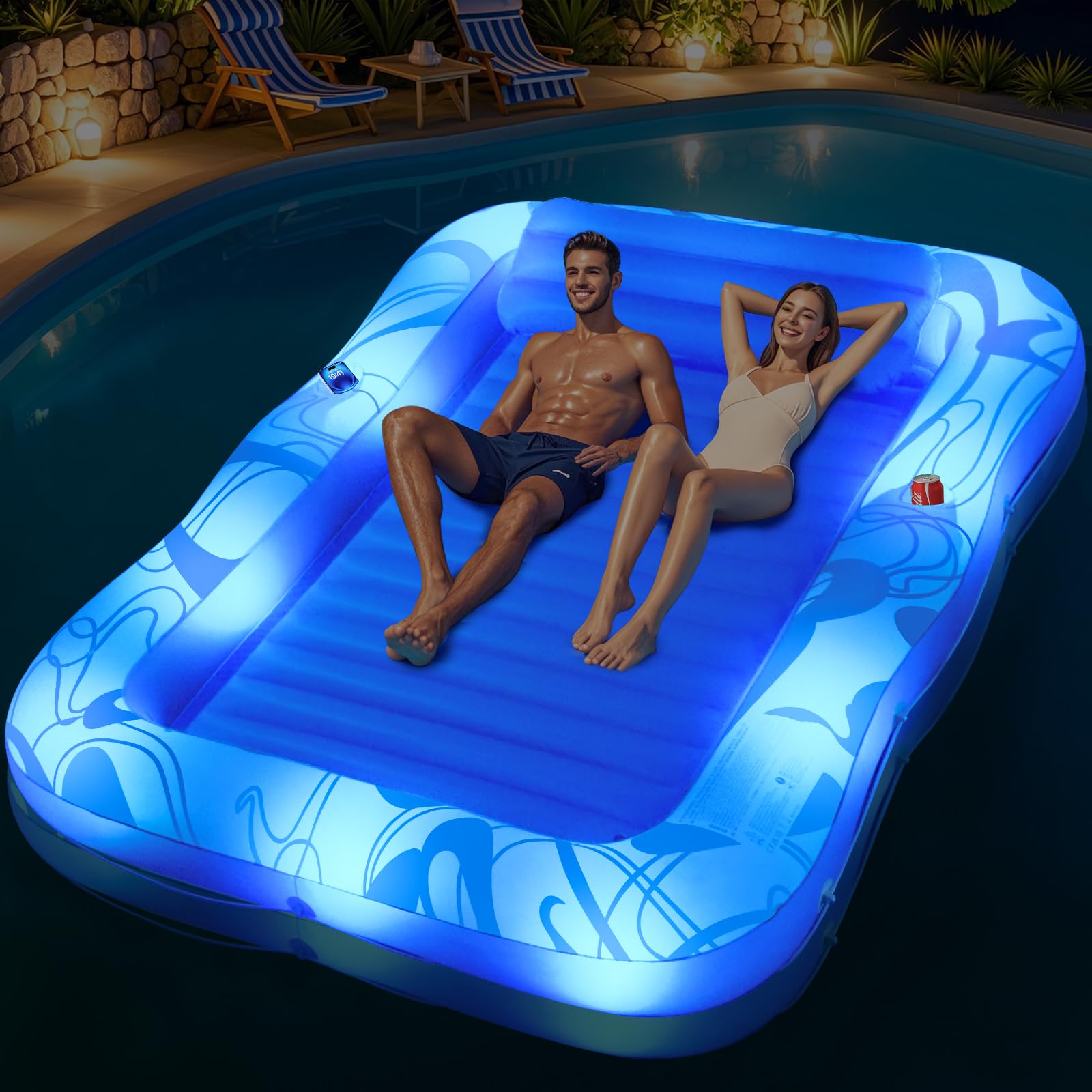 Backyard Pool Inflatable Lounger With Lights,81x 60 India Tanning