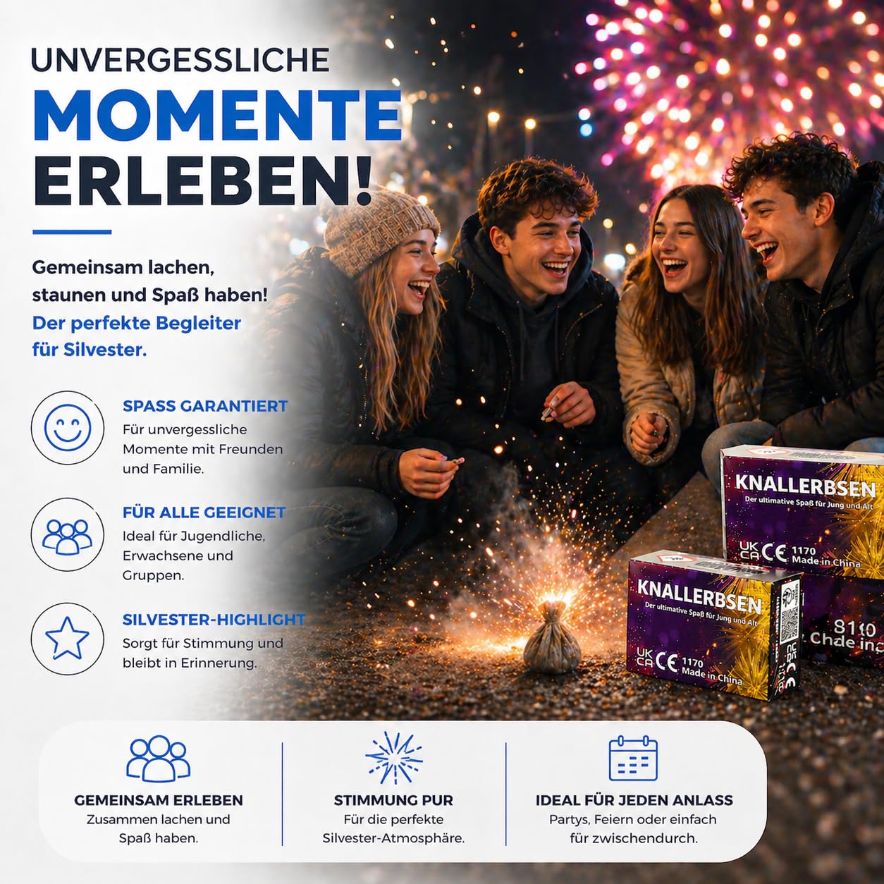 TK Gruppe Timo Klingler 1000 X Knallerbsen Knallteufel Knallfrösche Knaller Fuochi d'artificio Silvester Cat. F1 display per ragazzi e bambini Fuochi d'artificio 2021 (1000x)