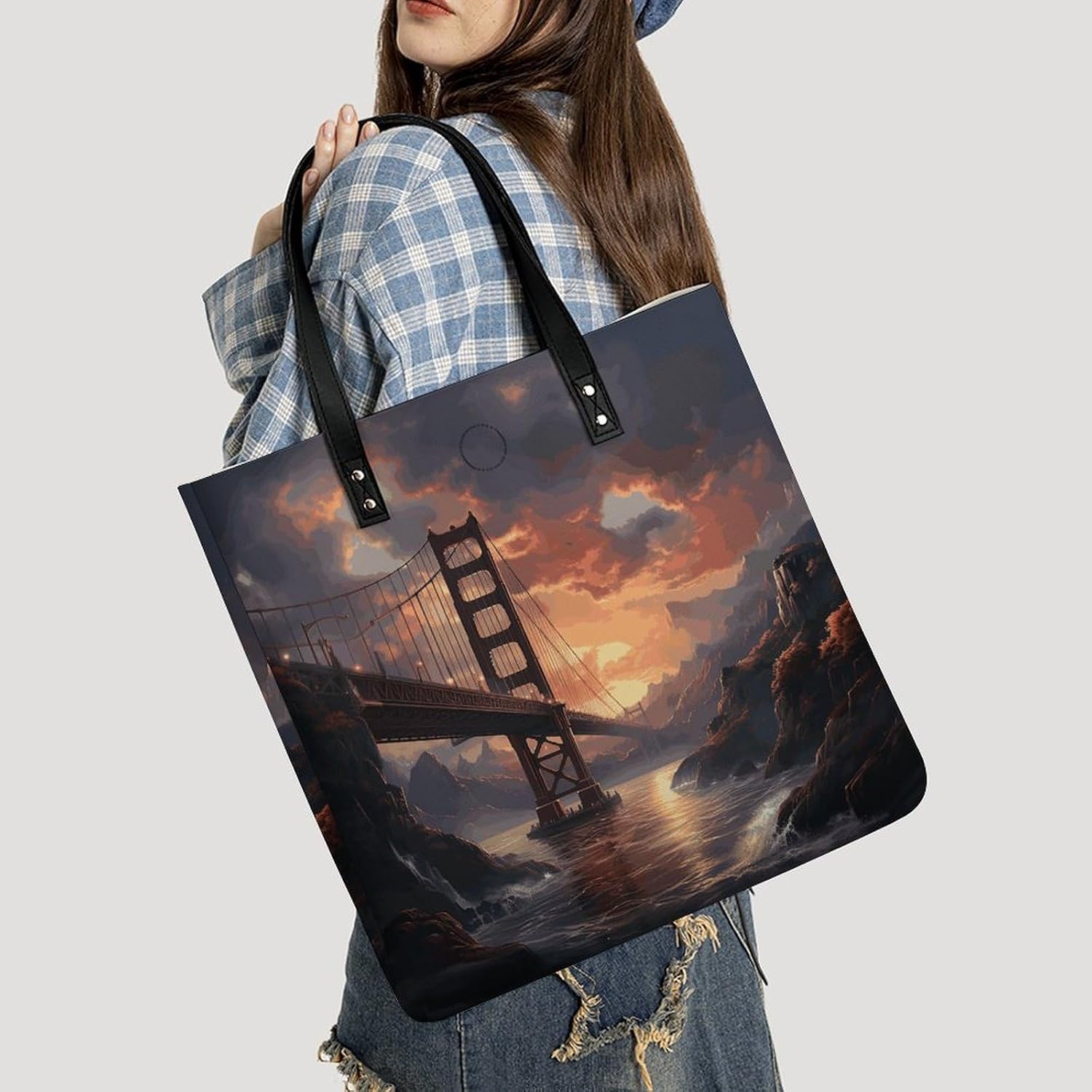 Bridge Handbags Large Capacity, Tote Bag Stylish Slouchy, Shoulder Bags for Work Beach Travel And Shopping Grocery.