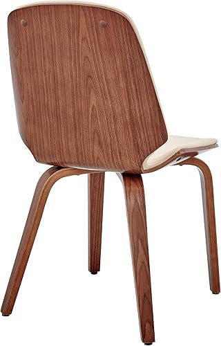 Miniatura 6 de Armen Living Brinley Mid Century - Silla auxiliar moderna de piel sintética color crema y madera de nogal para comedor, mesa de cocina, escritorio,
