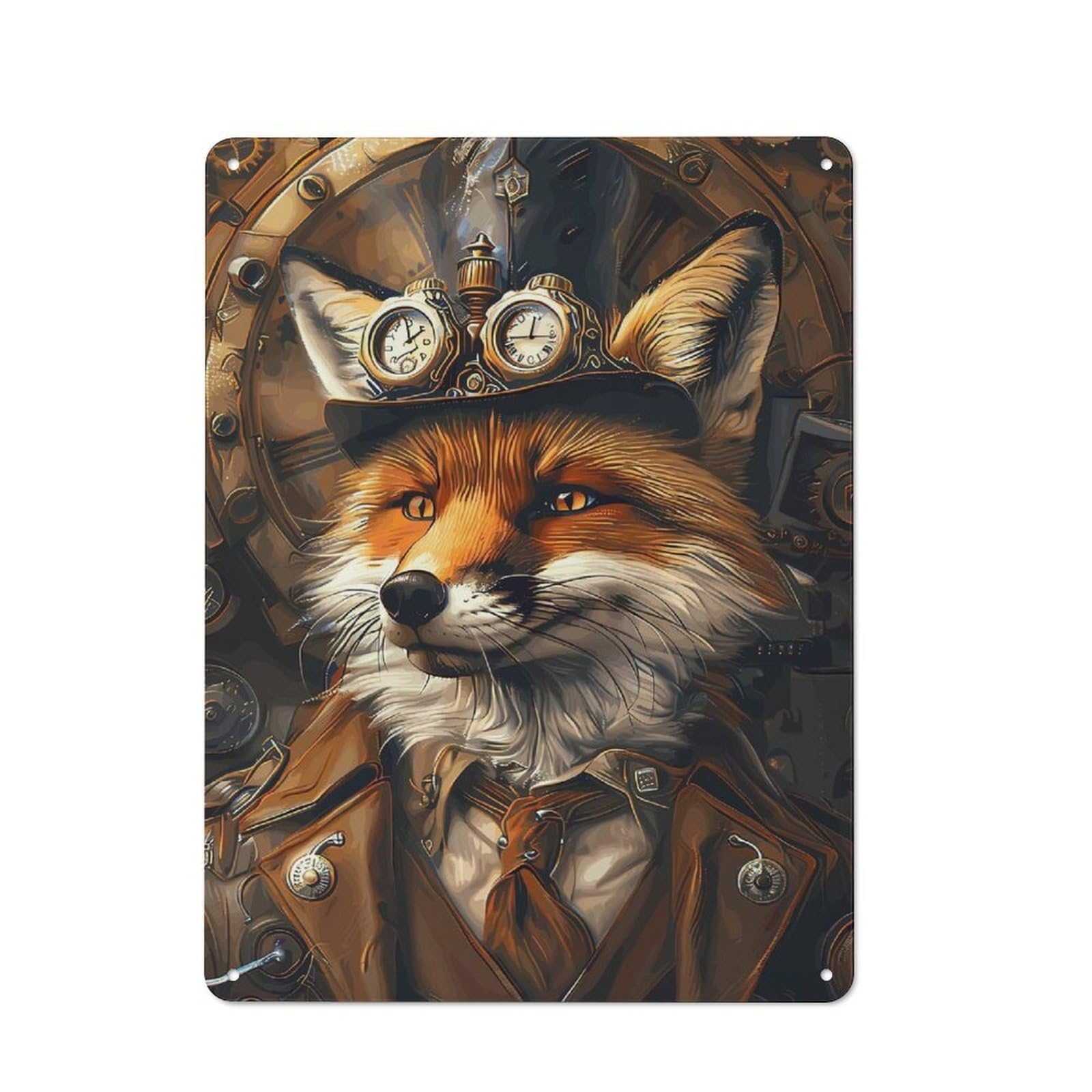 Junmoney Style-17 Tin Wall Plaque 40X30cm With Steampunk Fox Animal For Home Office Or Studio, New Home Wall Decor For Home Office Decor Fans