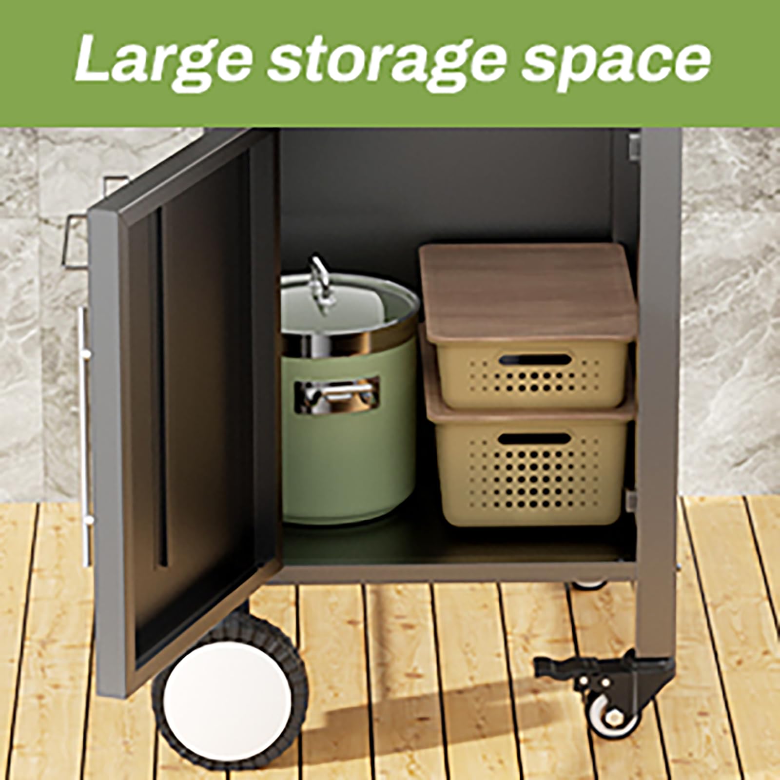 Carrello per griglia per barbecue da esterno con ganci per carrello e portaspezie per accessori per grigliare, nero