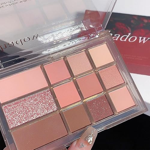 Miniatura 8 de Paleta de sombras de ojos mate con brillo azul y verde. Paleta de polvo de brillo dorado beige natural de larga duración. Maquillaje de ojos