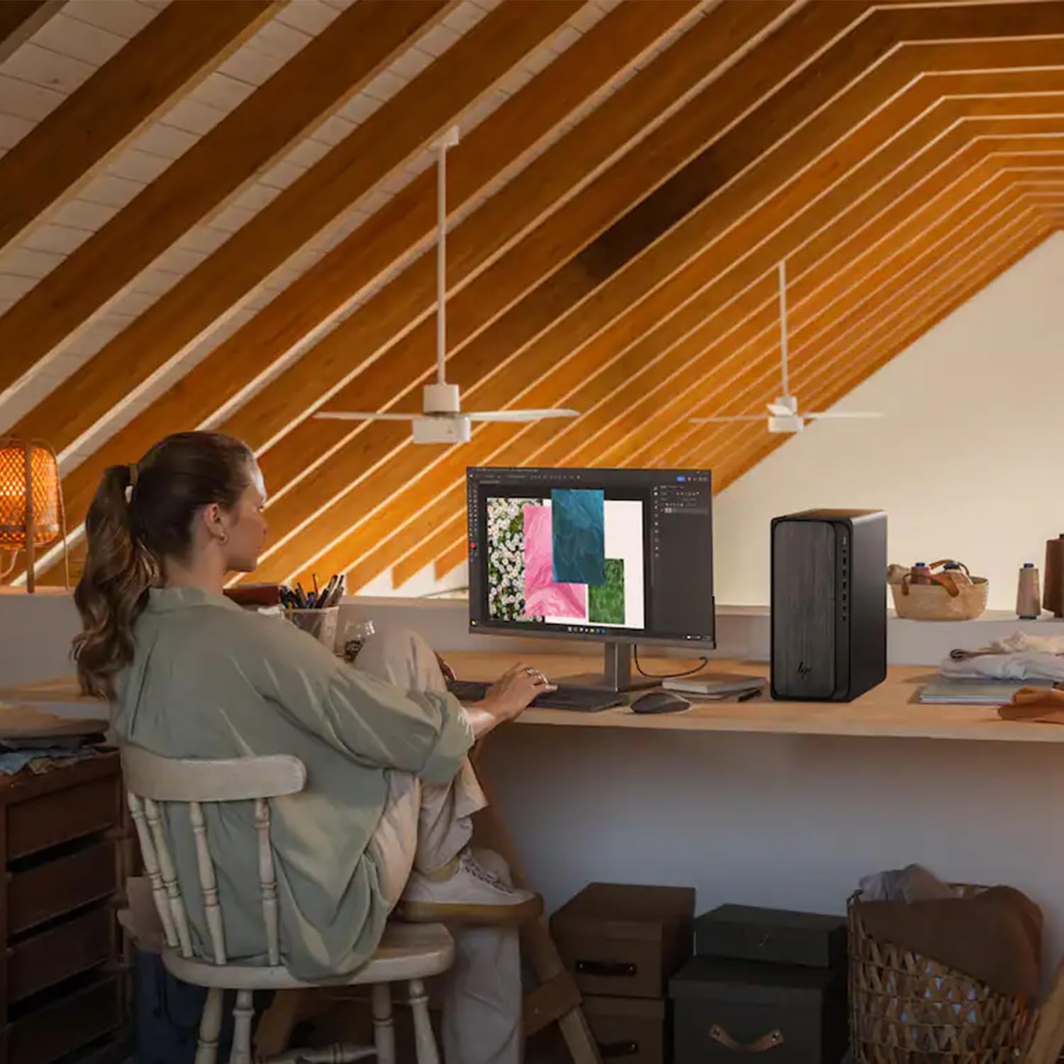 HP OmniDesk Tower Desktop Computer • 8-core AMD Ryzen 5 8500G Processor • 16GB DDR5 • 1TB Storage (512GB SSD + 512GB External) • HDMI + DP • Wi-Fi 6 • Wireless Keyboard & Mouse • Windows 11