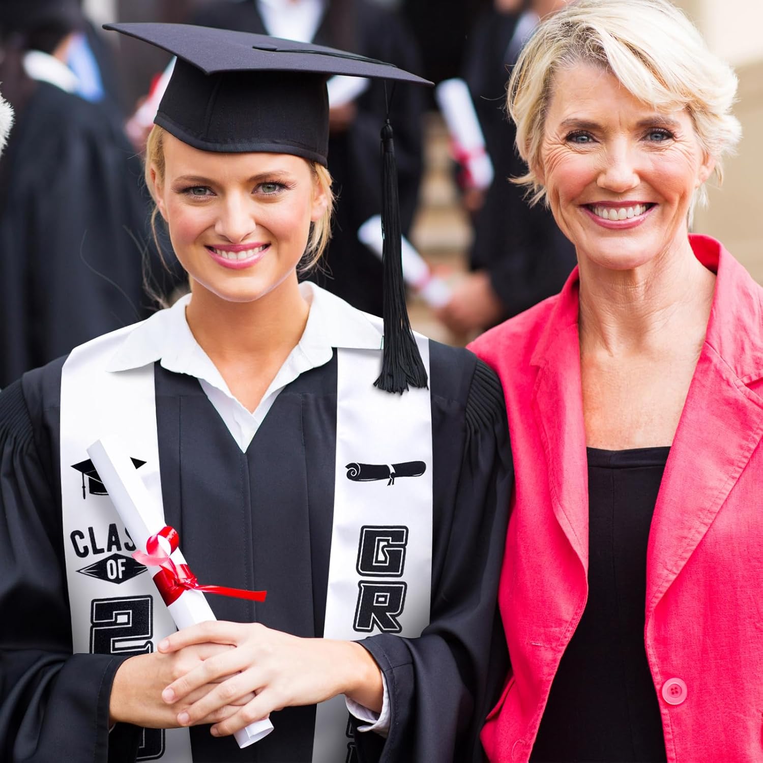 Haull 8 Pcs Graduation Stole Class of 2026 Sash White Lei for Graduation Gown Honor Stole Academic Commencements 72 Inch