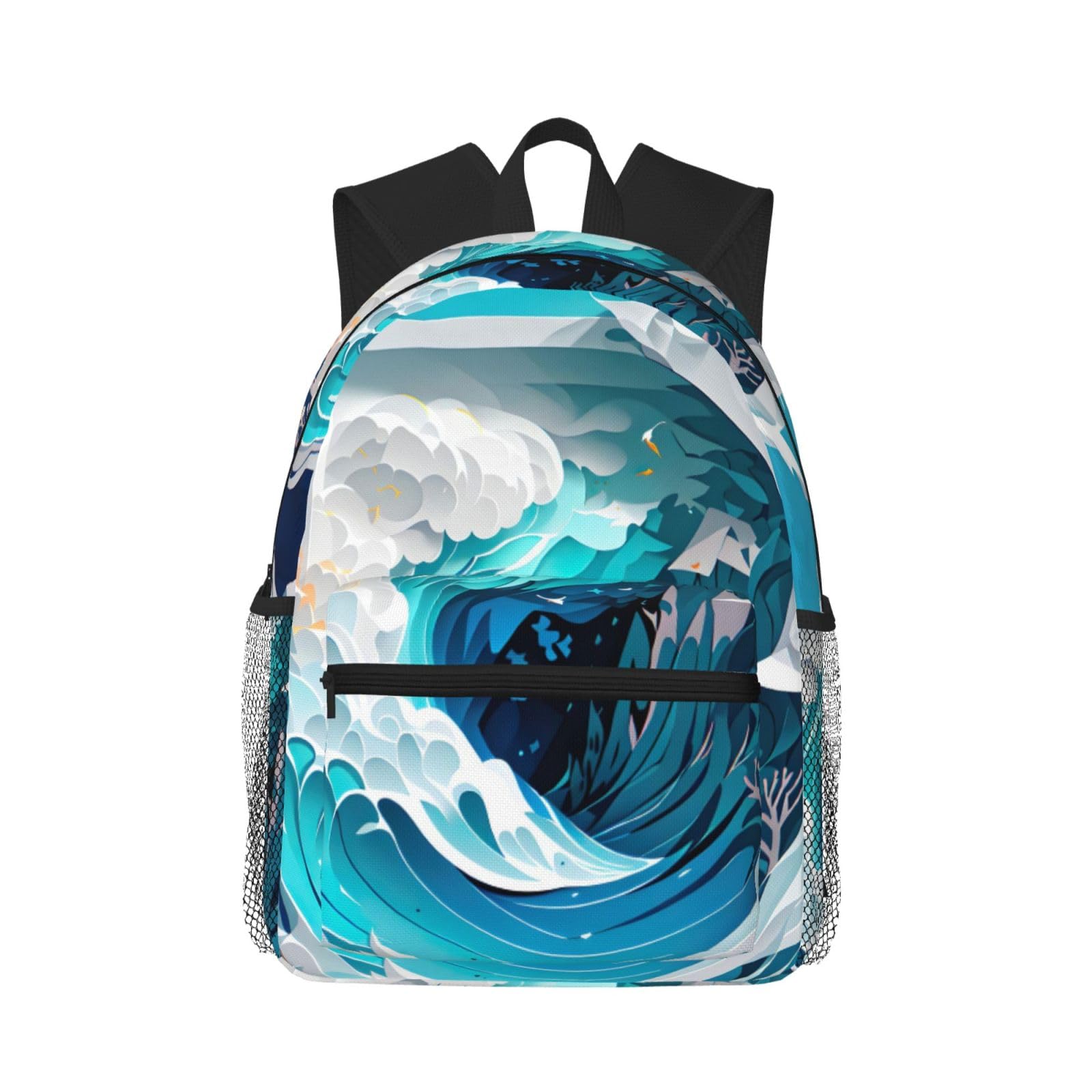 Sac à dos imprimé vagues de l'océan en toile légère et compartiment PC - 8