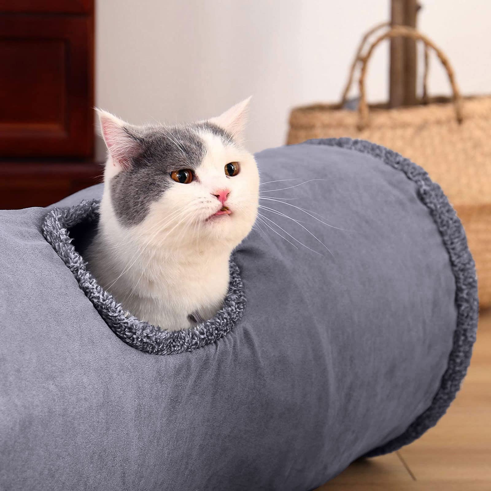 Tubo de túnel plegable para gatos con agujeros de mirada para aliviar el aburrimiento para interiores para C