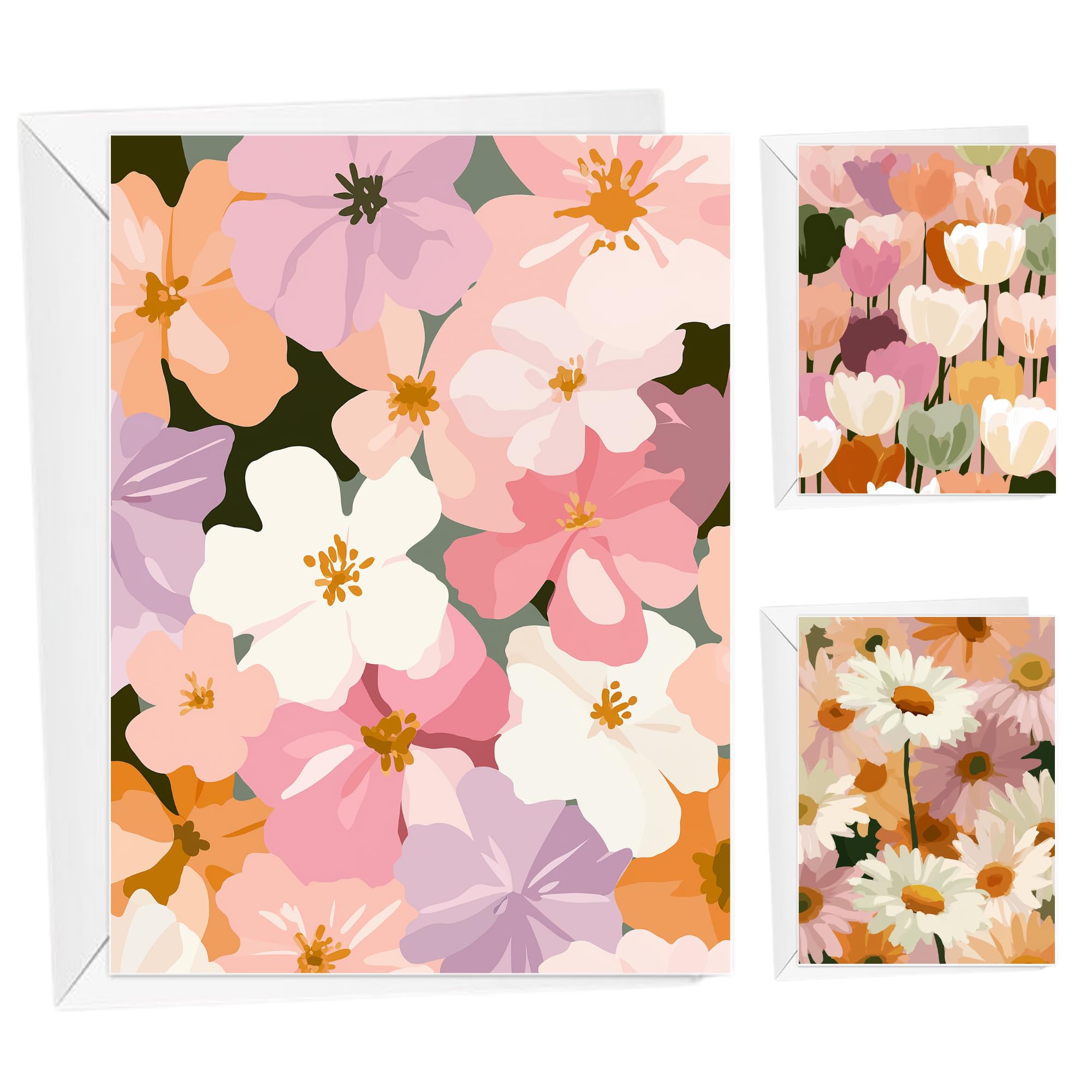 12 Floral Greeting Cards Multipack - Premium Notecards and Envelopes, Blank Inside, A6 Size (10.5 x 14.8cm)