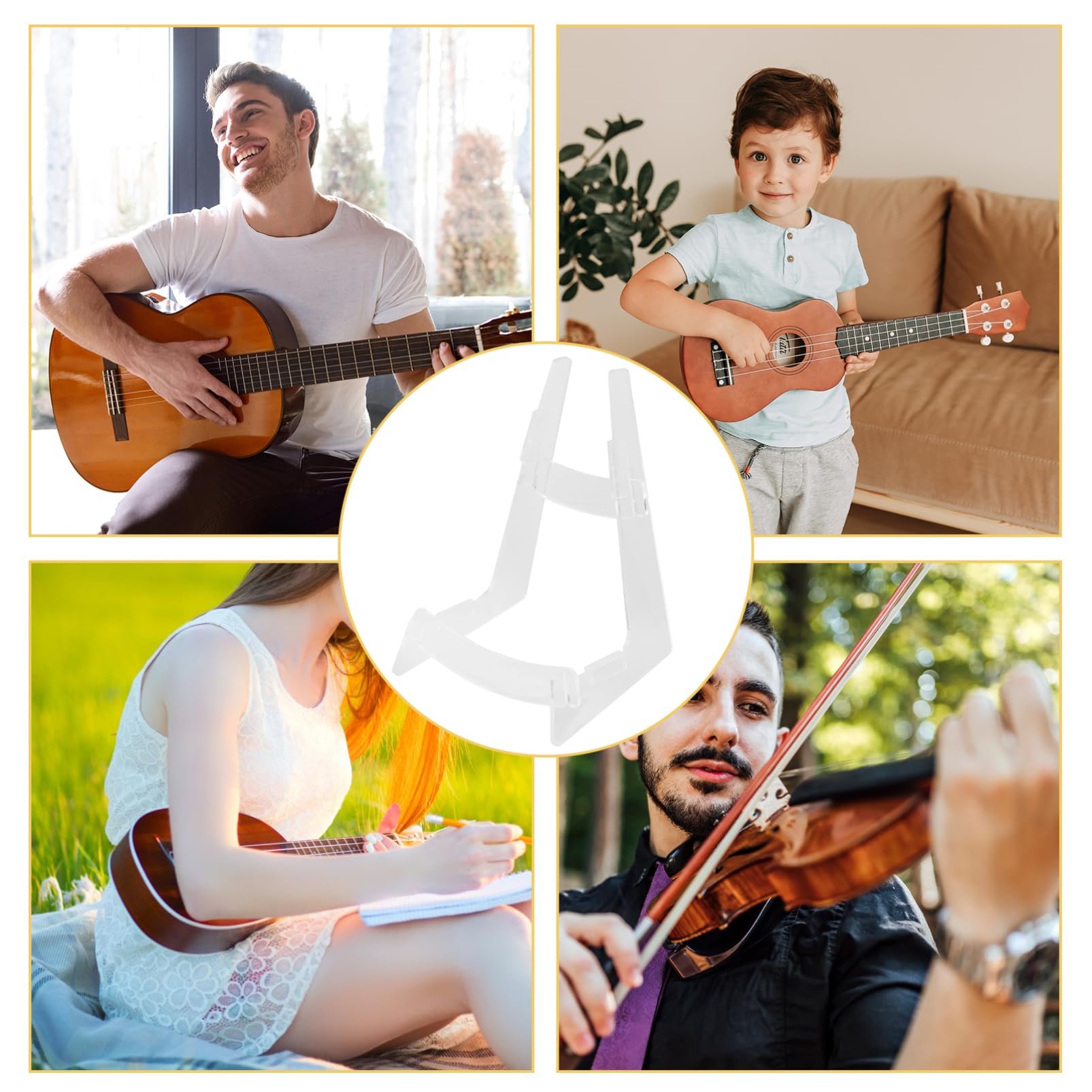 TOYANDONA Supporto Per Chitarra in Acrilico Trasparente, Stand Da Pavimento Multifunzionale Per Violino, Ukulele e Mandolino, Base Rinforzata Stabile Per Strumenti Musicali