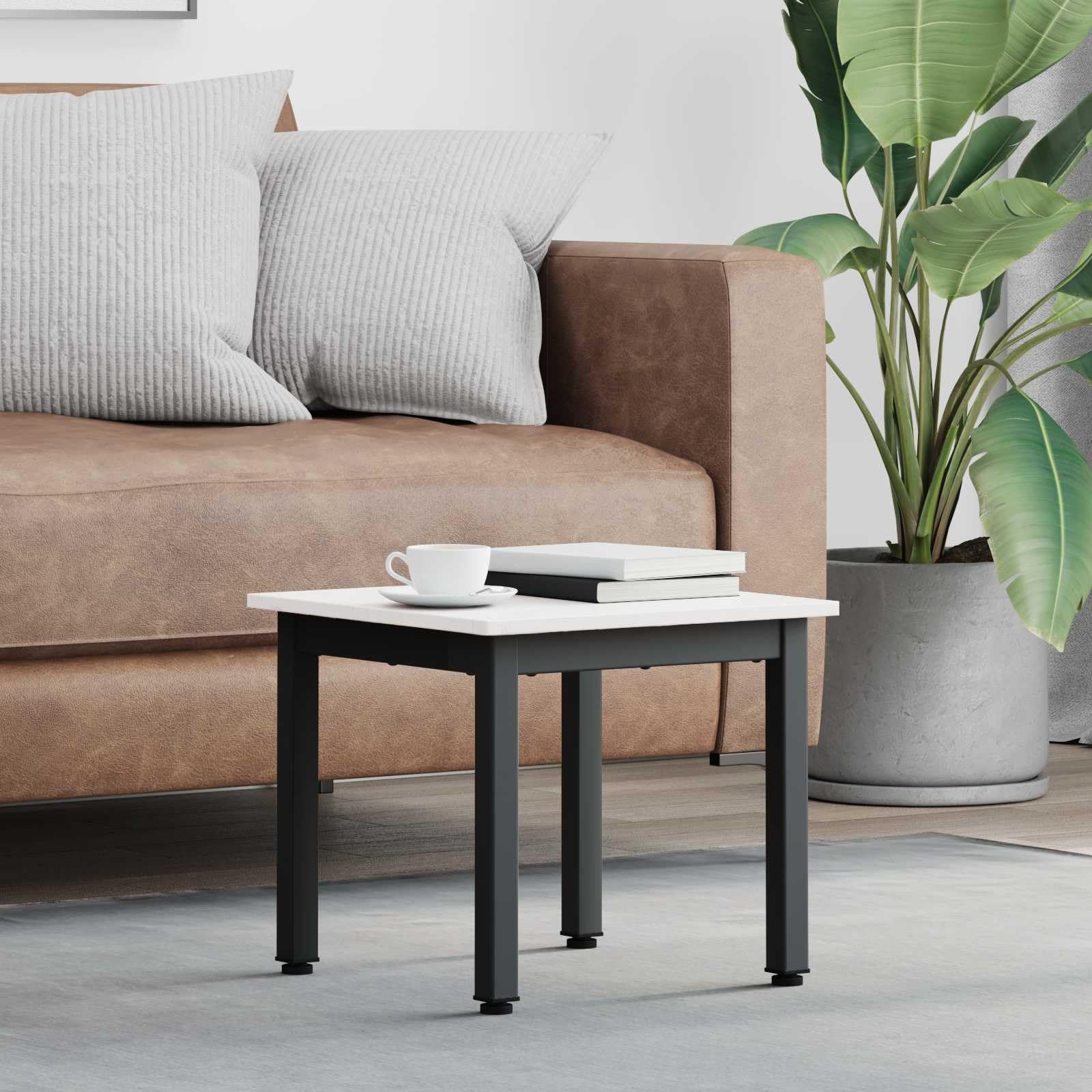 Mesa de centro blanca de 40 x 40 x 36 cm de madera maciza de pino con patas de metal robustas, ahorra espacio, moderna, funcional, ideal para sala de estar, con espacio de almacenamiento
