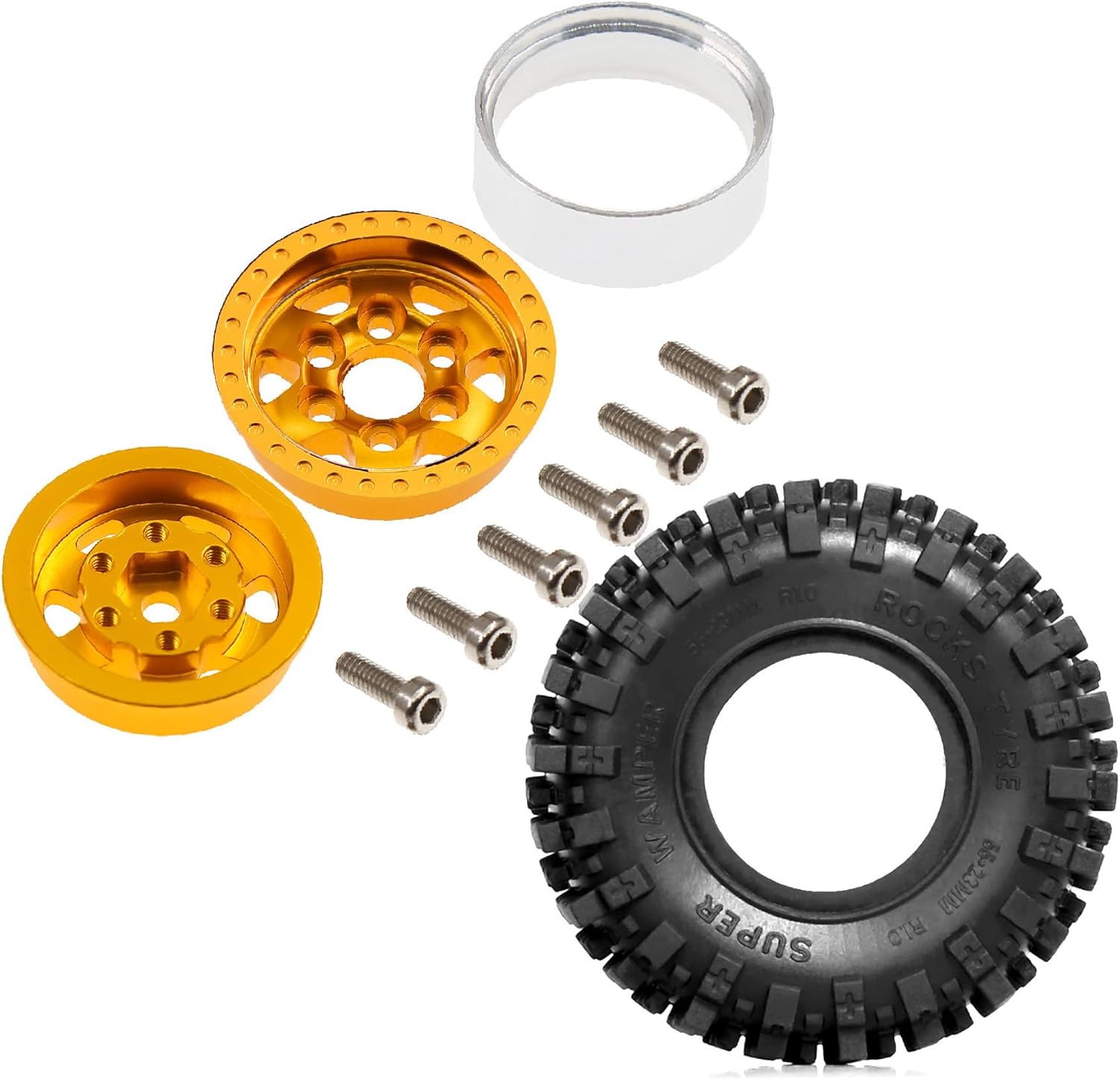 STMU 1.0in” Beadlock Wheel Tires Set for Ascent-18 APEX Axial SCX24 AX24 FCX24 Upgrade 1/24 1/18 RC Crawler Car (Golden)