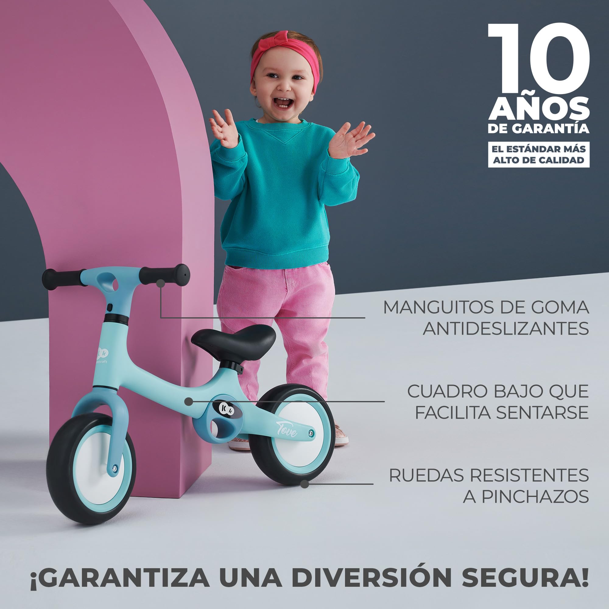 Kinderkraft Tove Bicicleta sin Pedales, Bicicleta Niño 18 Meses, Bicicleta 2 Ruedas, Bicicleta de Equilibrio, Sillín Ajustable, 25 kg, Menta