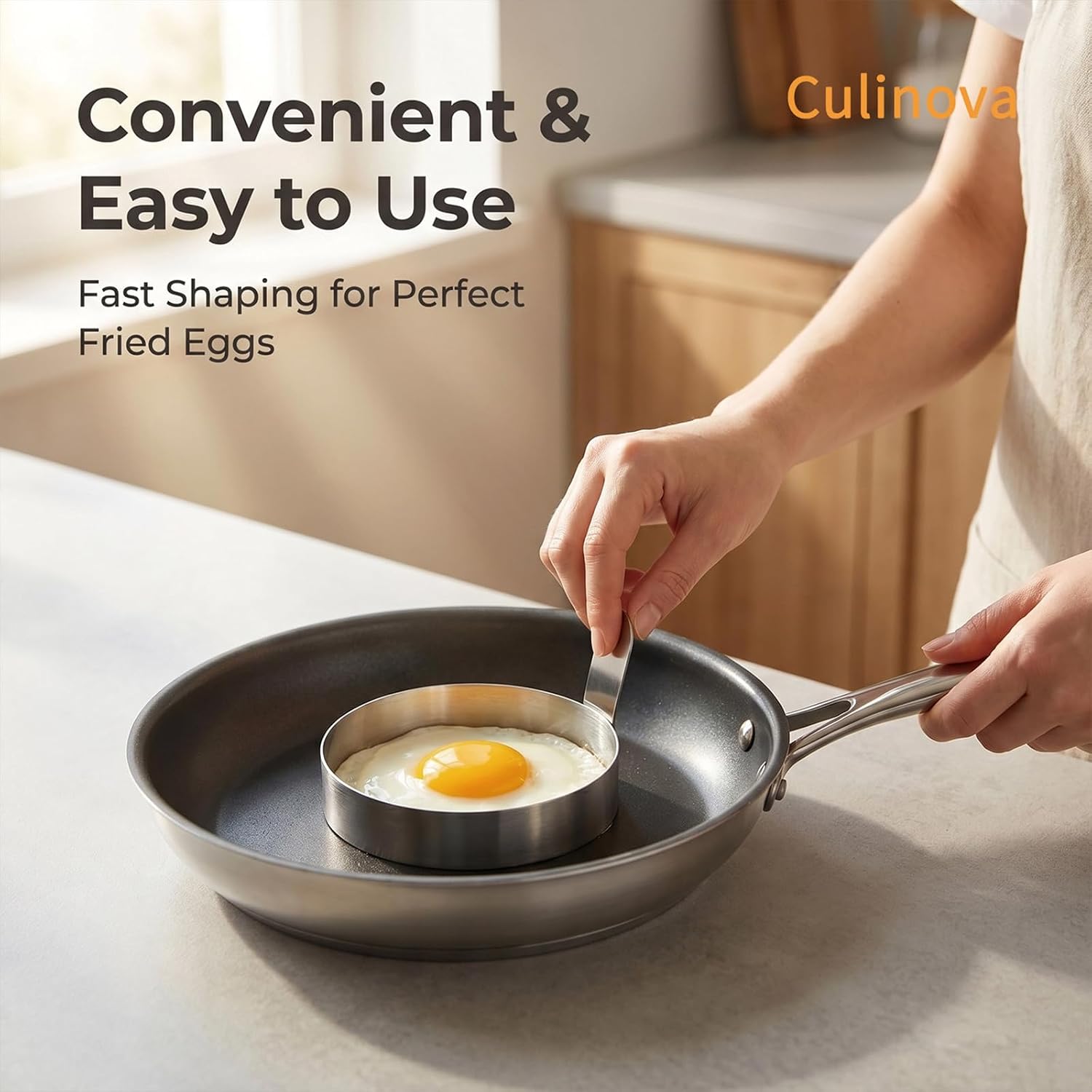 Set of 3 Stainless Steel Egg Rings, 3.54-Inch Long Handle Egg Mold for Griddle, Pancake & Cookie Ring, Perfect Round Eggs for Breakfast Sandwiches