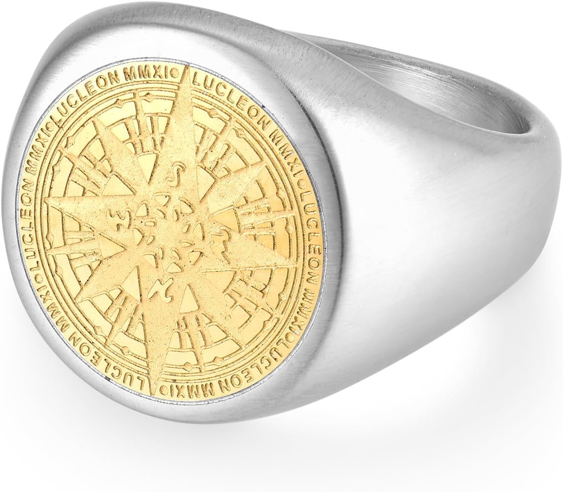 Compass Ring for Men Stainless Steel North Star Signet Ring Size 7-12