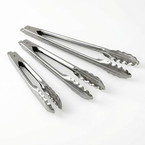 EDLUND 3-Pack Stainless Steel Tongs - 7", 9", 12" - Heavy Duty Grip & Locking Me