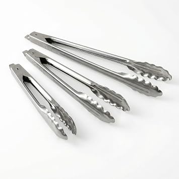 EDLUND 3-Pack Tong Set Commercial Grade Stainless Steel Tongs 7", 9", 12", Heavy Duty Grip, Locking Mechanism, Made in USA