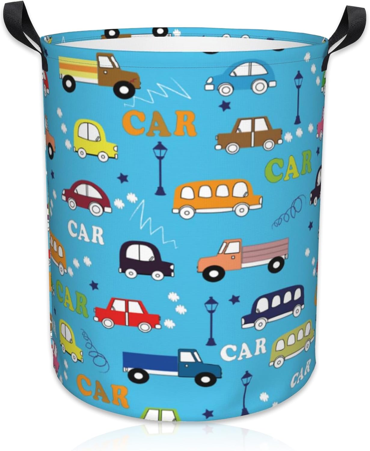 Laundry Basket Cartoon Buses and Cars Laundry Hamper Large Laundry Basket Storage Basket Tote Bag Collapsible Organizer Basket for Bathroom,Laundry,Bedroom 17.3 x16.5 Inch