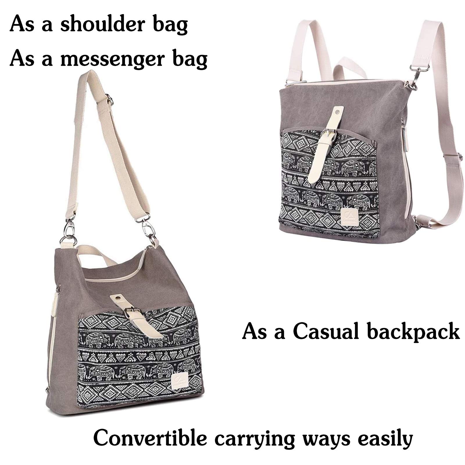 FANDARE Casual Mochila Mujer Bolso de Hombro Niña Bolso Escolar Bolsa Bandolera para Universidad Viajes Compras Citas Backpack Duradero Lona Gris