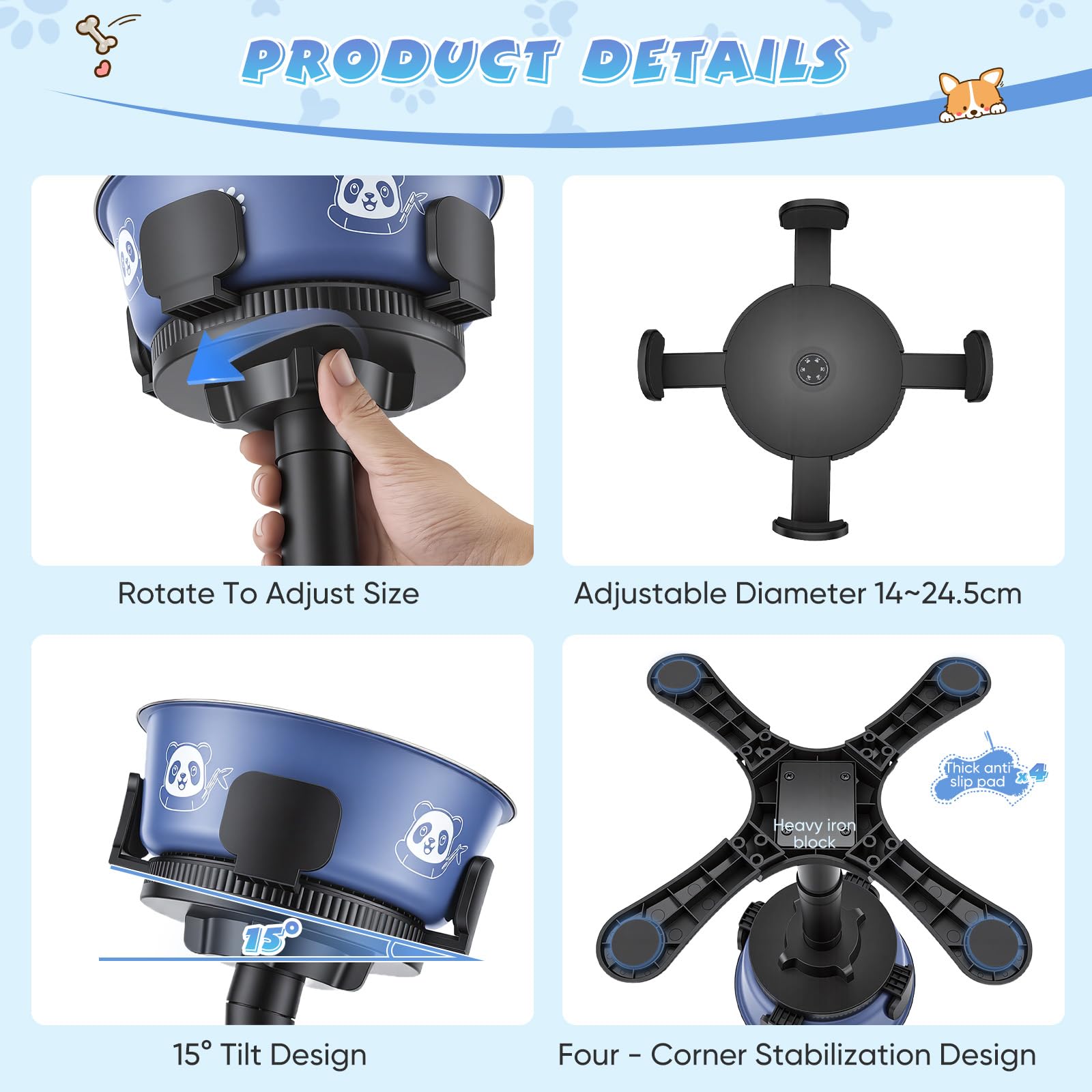 Comedero Perro Elevado con 2,1 L grande tazones de Acero Inoxidable, cuenco elevado para perros con soporte, ajustables 14-32 cm, Comedero y Bebedero Perro para Perros Pequeños, Medianos y Grandes
