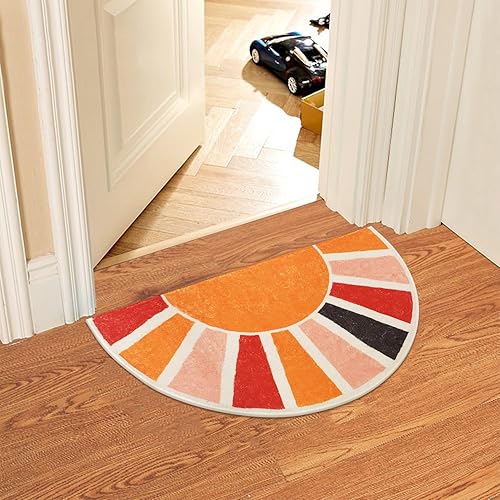 Miniatura 6 de Tapete de baño para el sol, tapete de baño bohemio de medio círculo, decoración de baño bohemia, alfombra suave de medio círculo para baño, tapete