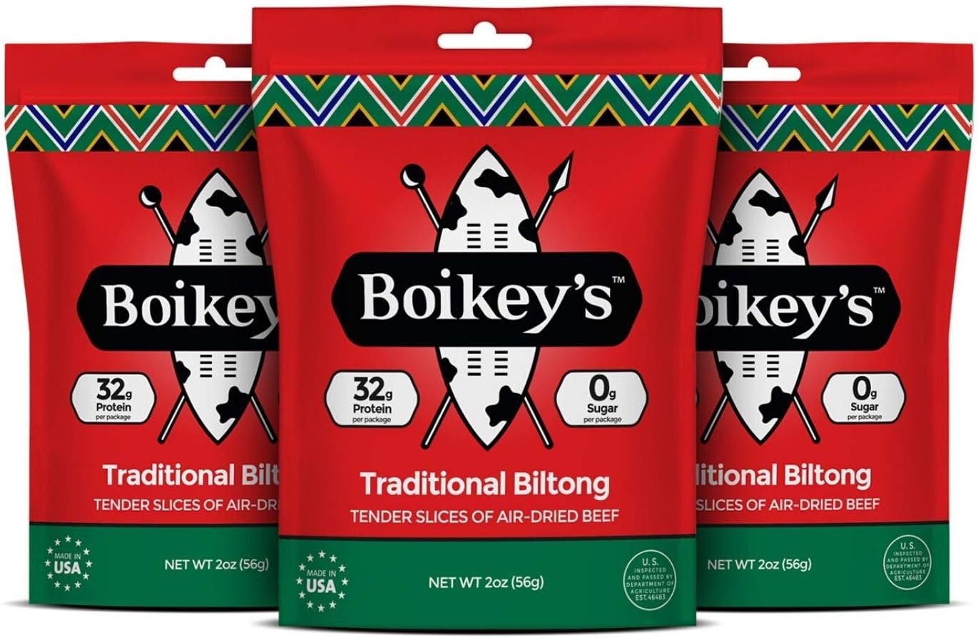 Biltong | South African Style Beef Jerky. Gluten Free. No Sugar. Keto Friendly. (Traditional, 3 pack - 2 ounce pouches)