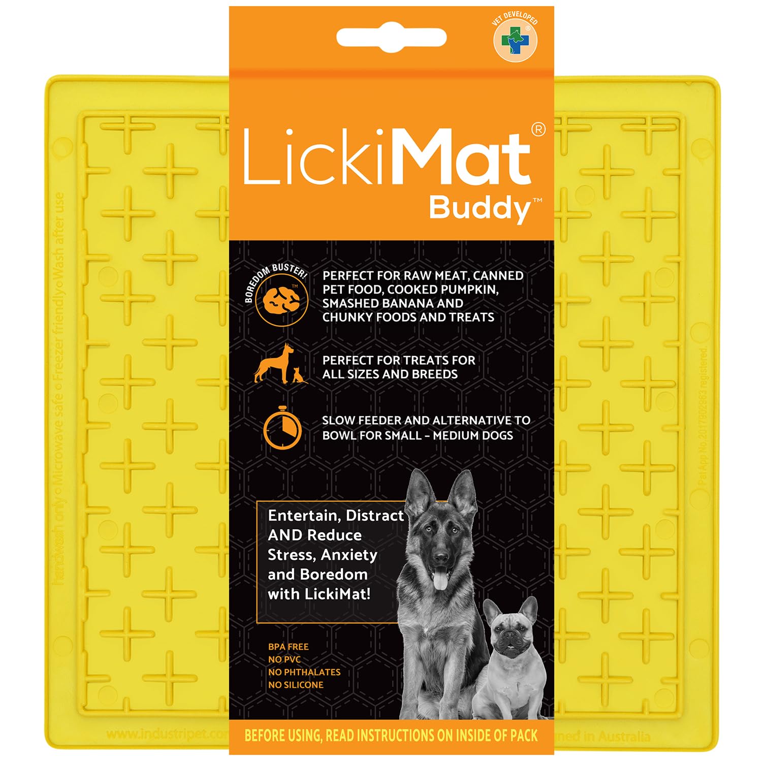 LickiMat Classic Buddy, Dog Feeding Mat for Boredom and Anxiety Relief, Ideal for Food, Treats, Yoghurt or Peanut Butter, Dog Lick Mats, Fun Alternative to a Slow Feeder Bowl, Yellow