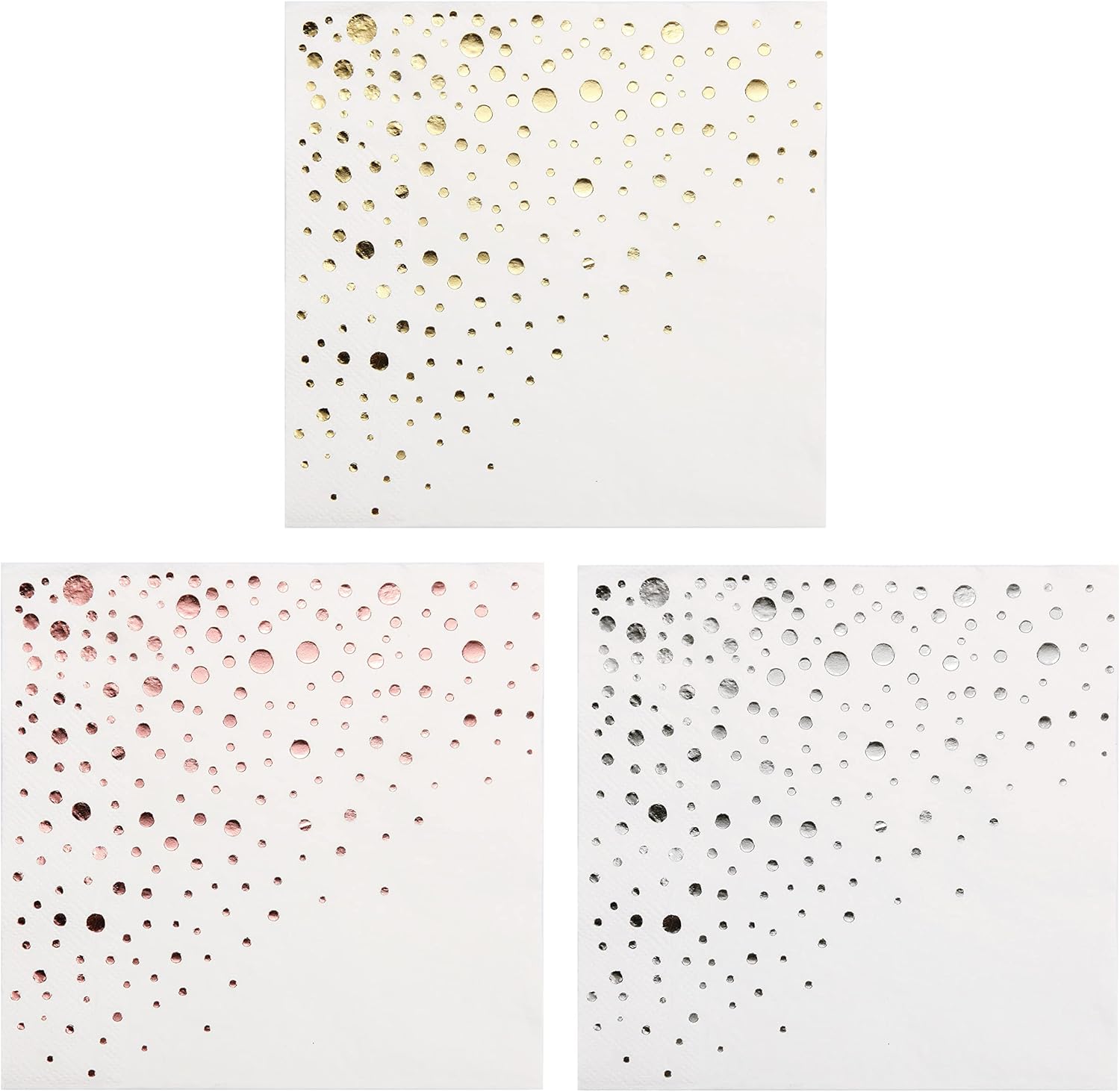 Party Napkin Bundle -Stylish 6.5 x 6.5 Inch Gold, Silver and Rose Gold Napkins - 300 Lunch Napkins - Add Sparkle to Events with Party Napkins - Luxury 3-Ply Gold Paper Napkins