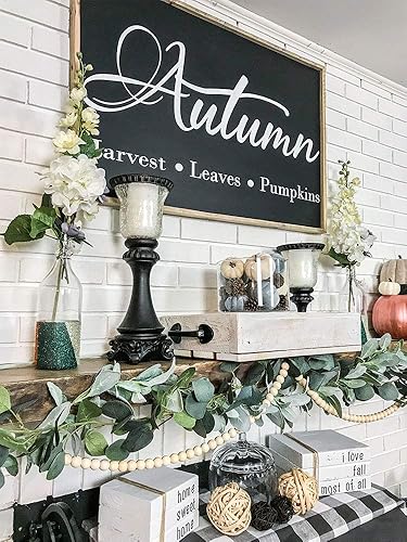 Fall Home Decor Extra Large Farmhouse Style Sign- Perfect for Focal Point or Fireplace Mantel- Autumn Leaves Harvest Pumpkin