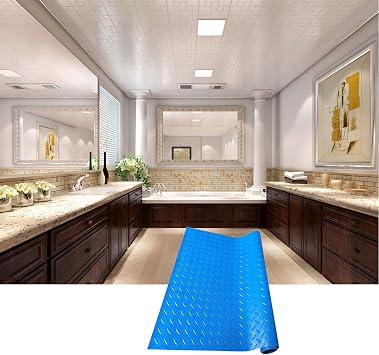 Garage Floor Mat, Thickness Diamond Plate Vinyl Garage Flooring Roll for Under Car, PVC Rubber Trailer Mat for Large SUVs, MPV, Pickup Truck,Blue,3mm 1.21m