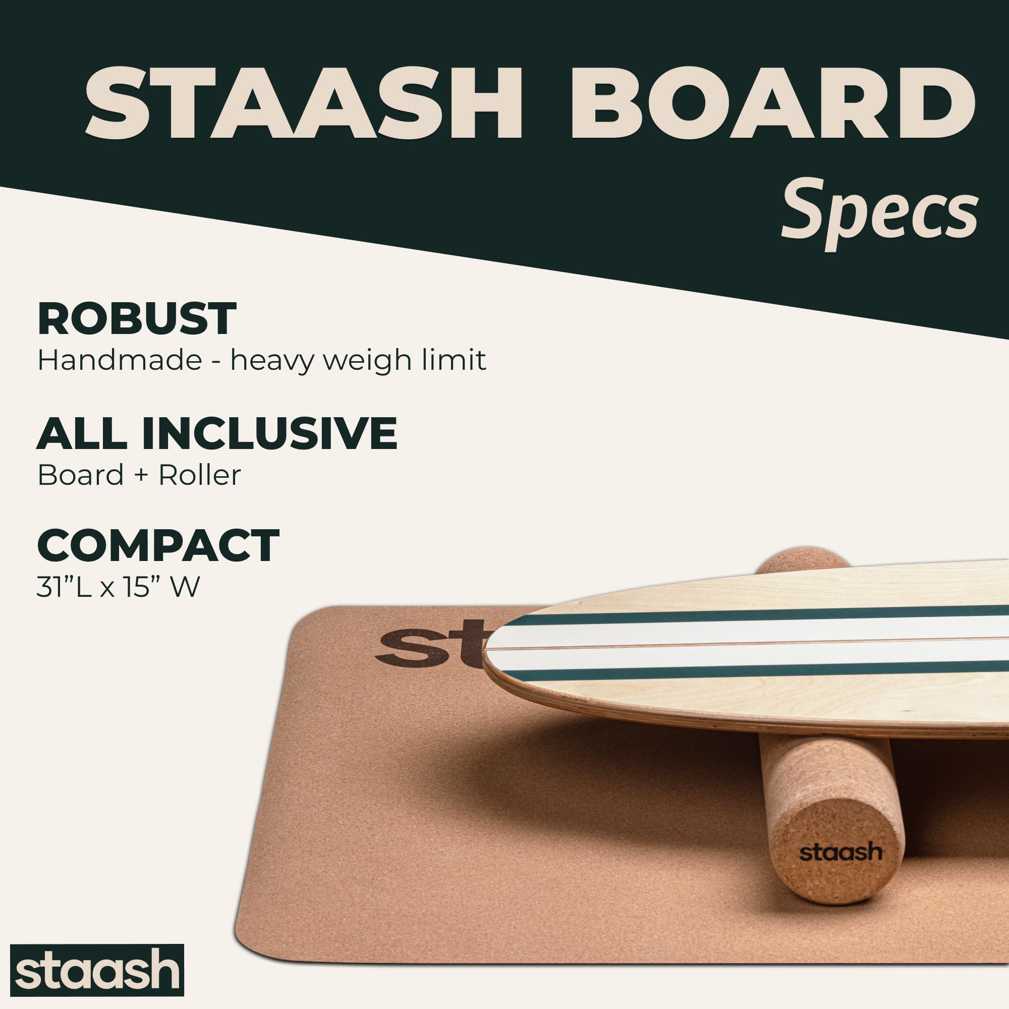 STAASH® Pro Balance Board – Tavola Propriocettiva con Rullo, Tappetino e Accessori + Video | Kit 5in1 per Fitness, Yoga, Riabilitazione (Starter o Full Kit) (Kit iniziale Verde)