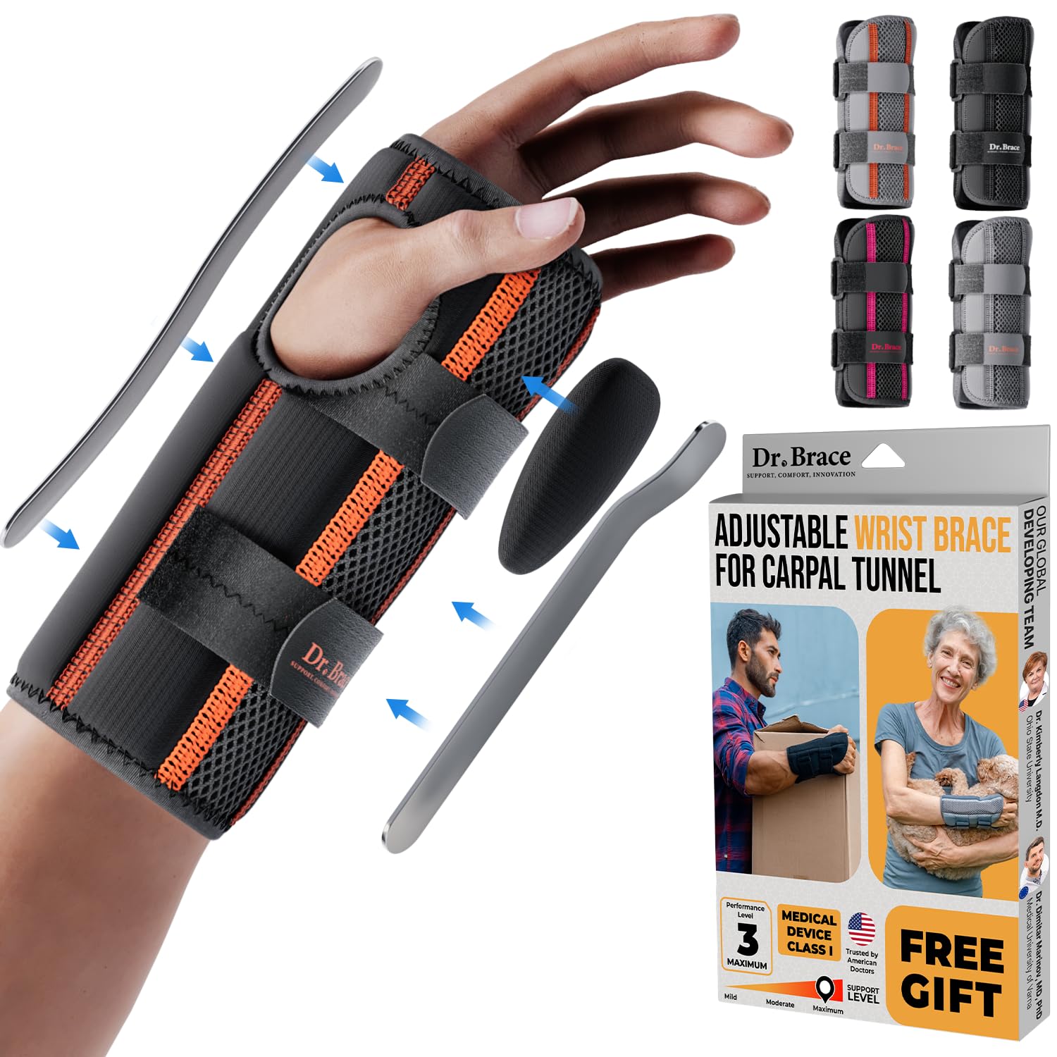 DR. BRACEAdjustable Wrist Brace Night Support for Carpal Tunnel, FSA & HSA Eligible, Doctor Developed, Upgraded with Double Splint & Therapeutic Cushion, Hand Brace For Pain Relief, Injuries, SprainsOEKO-TEX STANDARD 100