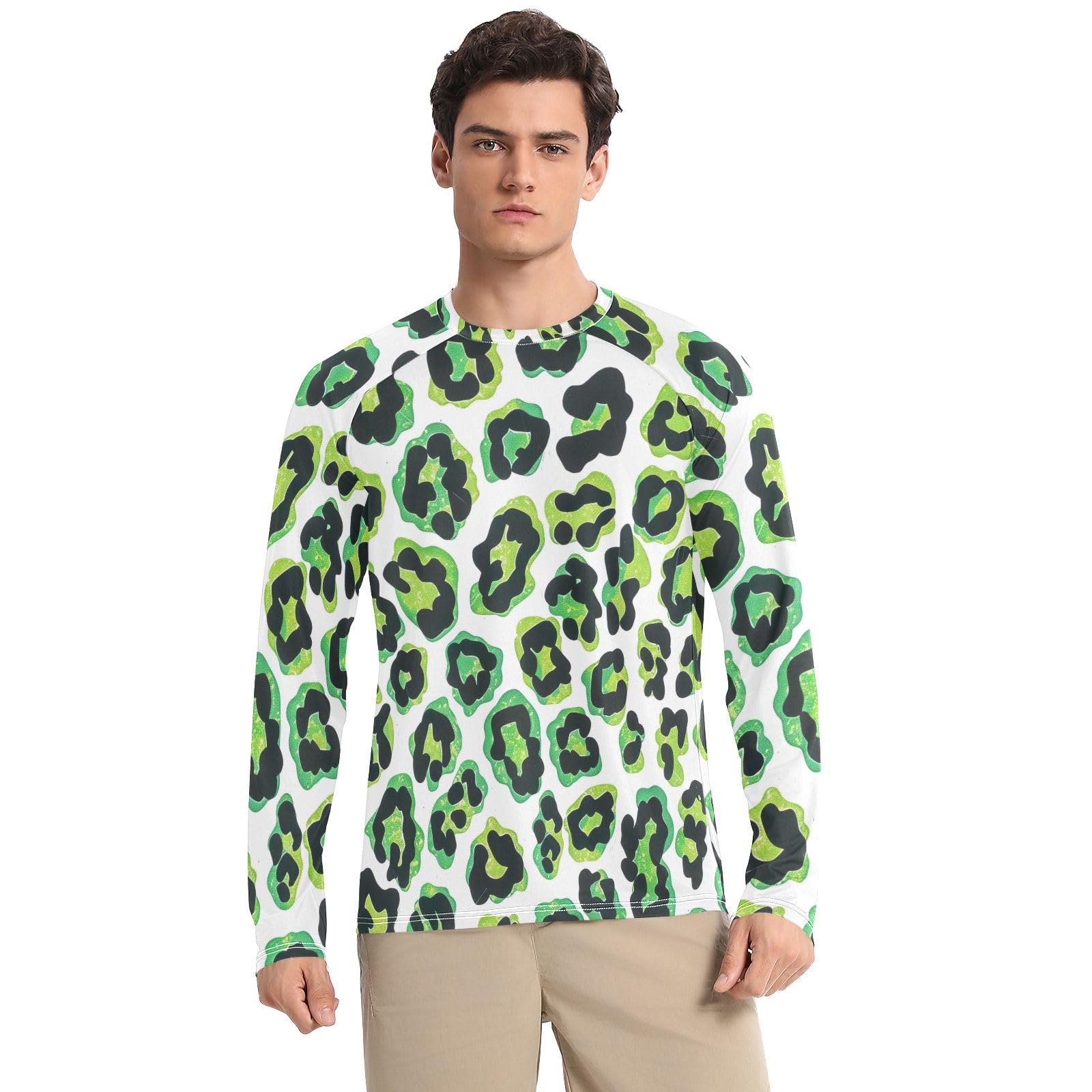 Green Black Camouflage Men Rash Guard UV Protection UPF 50+ Sun Shirts Quick Dry Long Sleeve Workout Shirts, Large