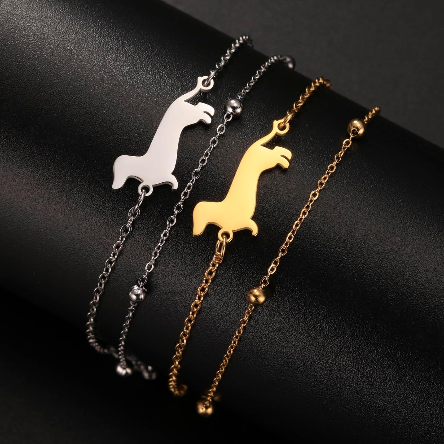 TEAMER Cute Dachshund Bracelet Resizable Dachshund Double Chain Bracelet Stainless Steel Dachshund Lover Pet Animal Jewelry For Women - Image 6
