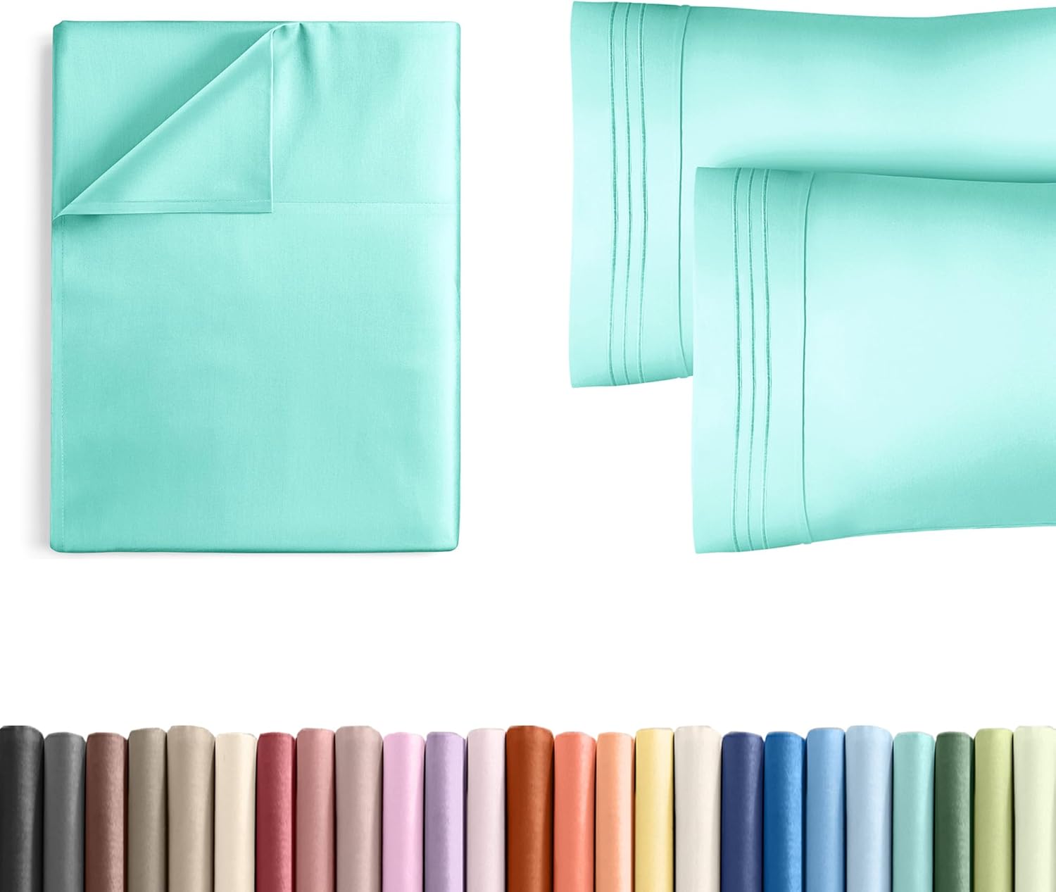 Cal King Size Flat Bed Sheet + 2 Pillowcases Bundle - Hotel Luxury Single Flat Bottom Sheet Only - Fits Mattresses with Deep Pockets between 8 to 16 inches - Soft, Breathable & Wrinkle Free - Spa Blue