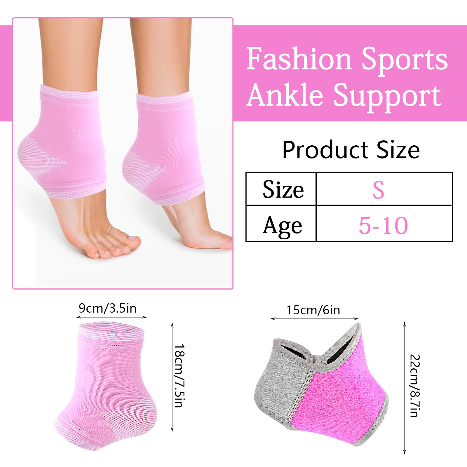 Lnngub 2 Pairs Kids Ankle Brace Set, Pink Ankle Support Elastic Kids Ankle Compression Socks Ankle Brace for Kids Knitted Ankle Sleeve Sock Support Foot Support for Jogging Running Fitness
