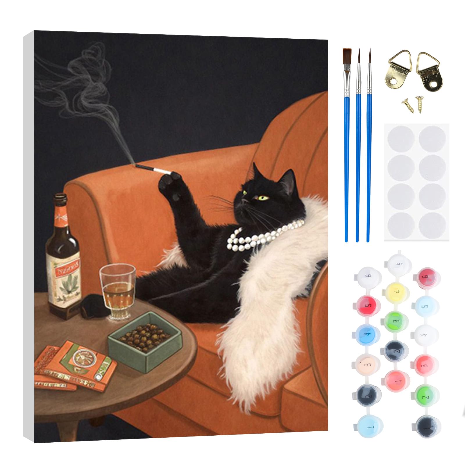 RICUVED Black Cat Paint by Numbers with Wooden Framed – DIY Oil Painting Kit for Adults Kids,Animal Paint by Numbers Oil Acrylic Painting Canvas Kits for Home Decor Gift 20x30 cm