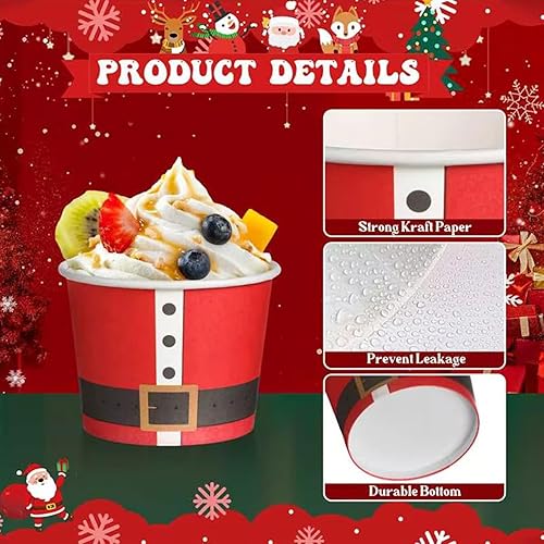 Miniatura 5 de Nuenen 120 tazas de helado de Navidad desechables de 5 onzas, cuencos de postre de papel para Sundae bar, yogur congelado, cuencos pequeños de