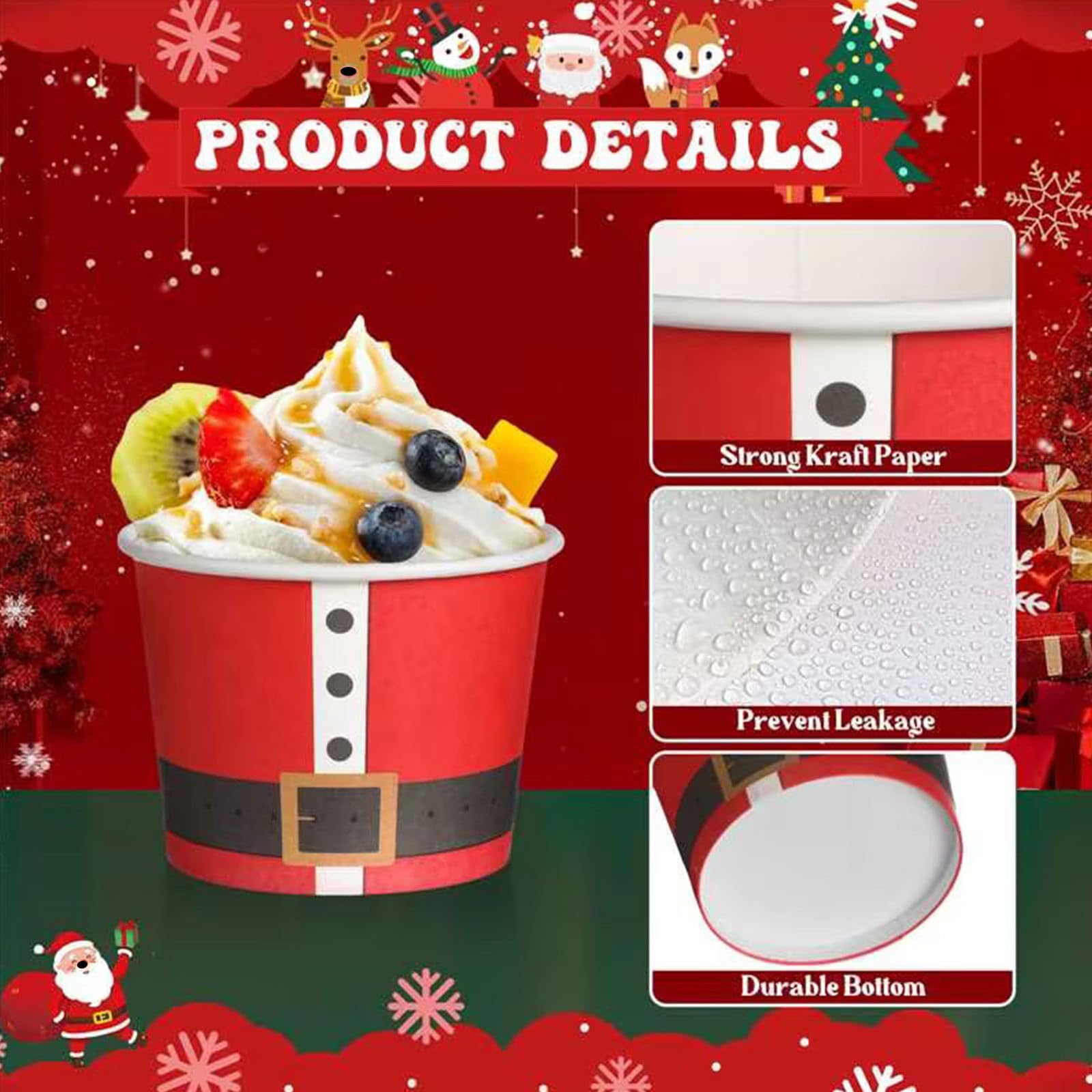 Nuenen 120 tazas de helado de Navidad de 5 onzas sin tapas, cuencos desechables de postre, cuencos de fiesta de helado, tazas de postre de yogur para Navidad, suministros de bar, helado, fiesta,