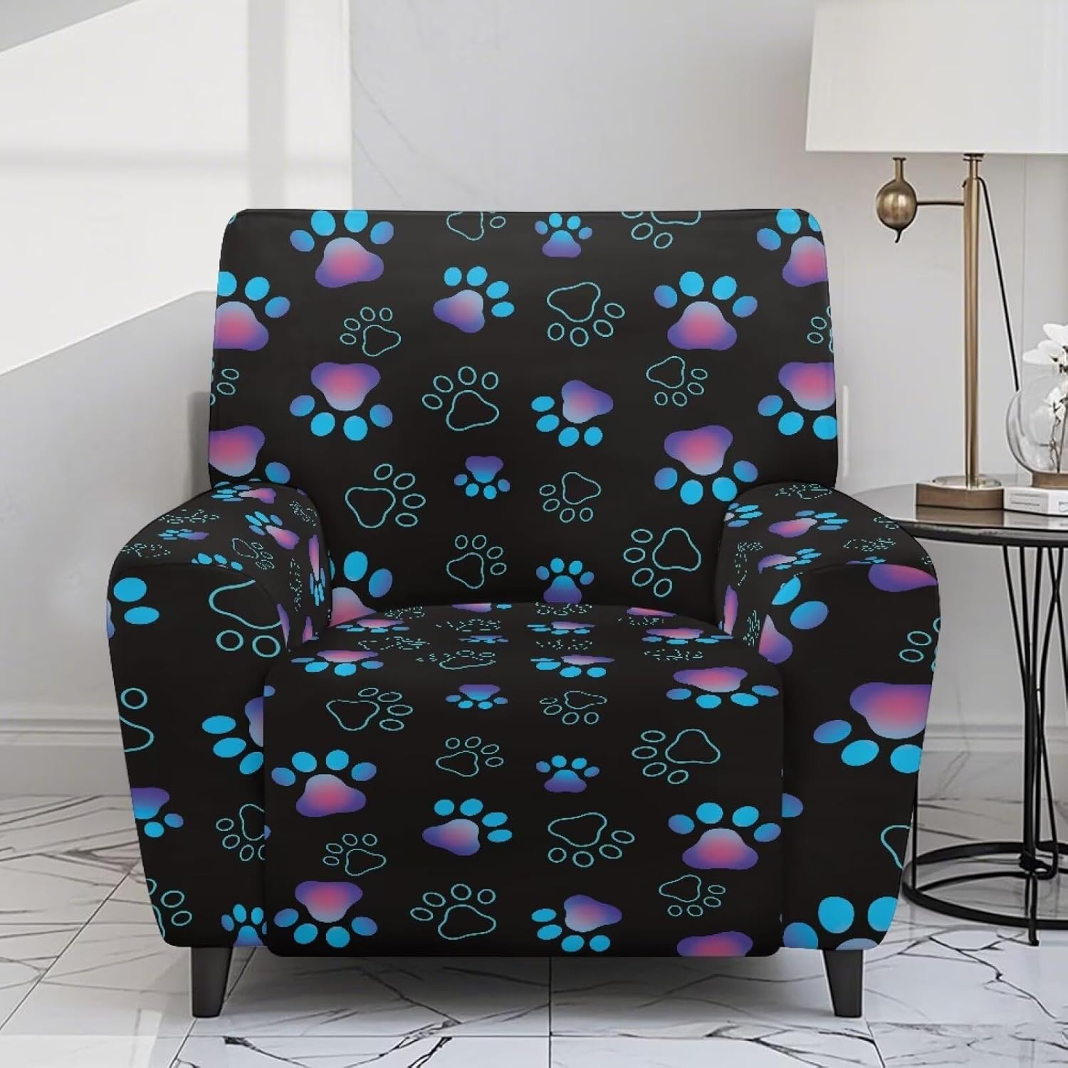 Talayituse Dog Paw Print Stretch Recliner Slipcovers Printed Sofa Cover 4-Piece Lazy Boy Chair Covers Furniture Protector Recliner Chair Cover with Storage Pocket for Living Room
