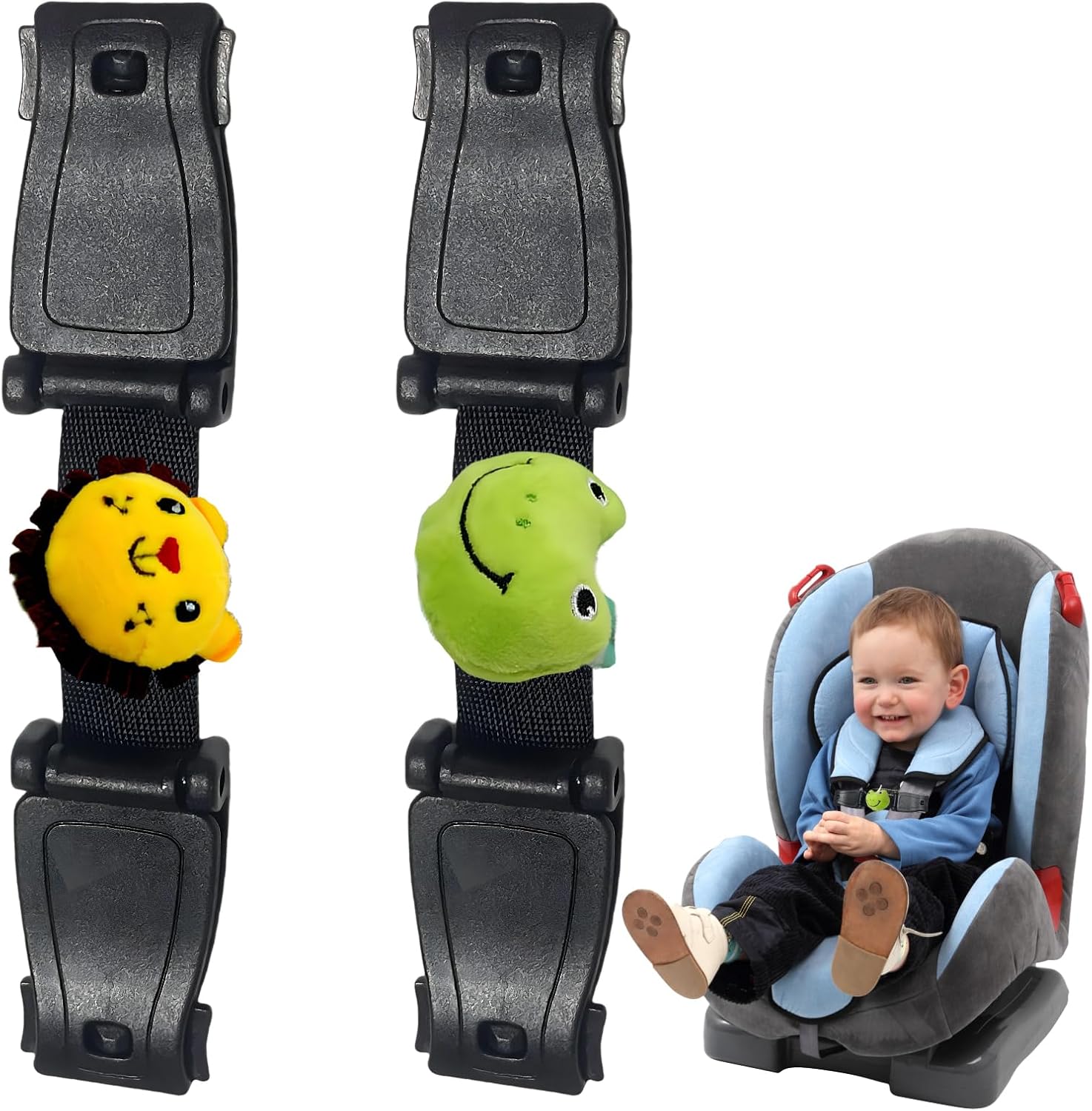 Anti Escape Car Seat Strap,2PCS Baby Car Seat Clip Anti Escape Harness Chest Clip, Car Seat Safety Clip with 2 Dolls,Prevent Children Taking Their Arms Out of The Car Seat, High Chairs(Lion and Frog)