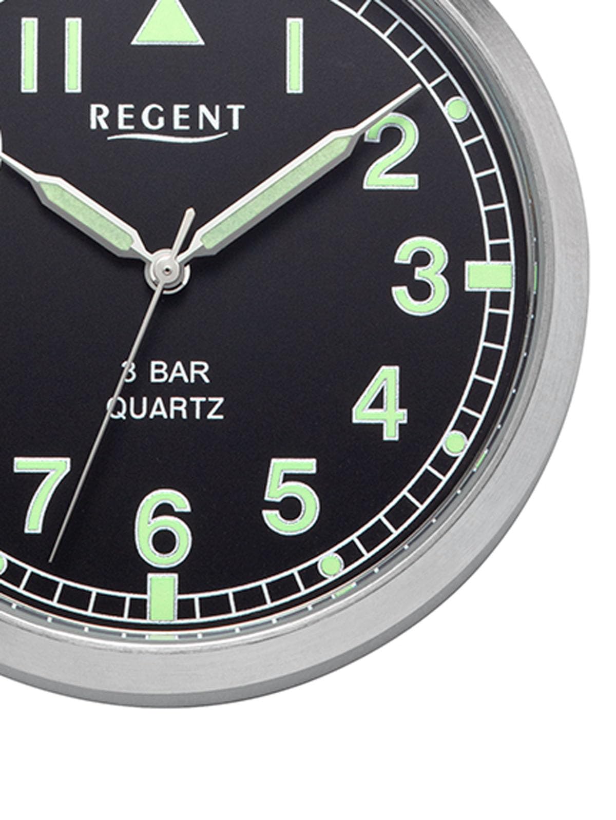 REGENT Herren Taschenuhr Edelstahl 43 MM Quarz Arabische Zahlen mit kurzer Kunstlederkette und Tasche