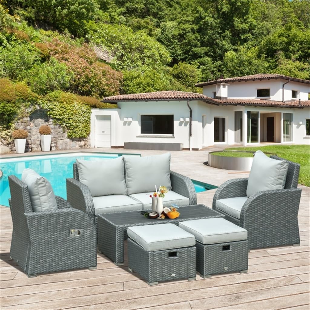 Outdoor Patio Furniture Sets Wicker Conversation Set PE Rattan Sectional Sofa Couch with Ottomans, and Coffee Table for Backyard, Porch and Garden(gray&gray) - Walmart.com