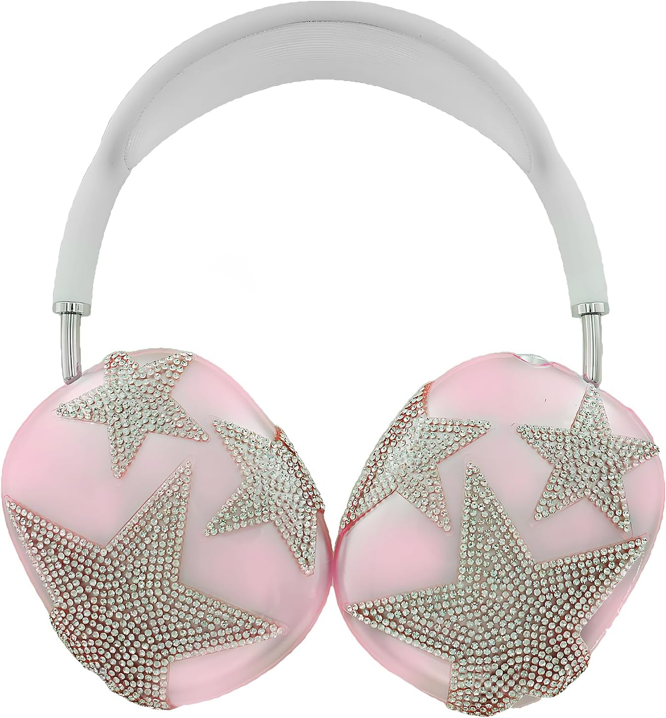 MORWLAT Case Cover for AirPods Max Glittering Rhinestones Stars, Clear Sparkling Cute Soft Cases for Women Accessories Protective Cover for Apple AirPods Max (Pink Stars)