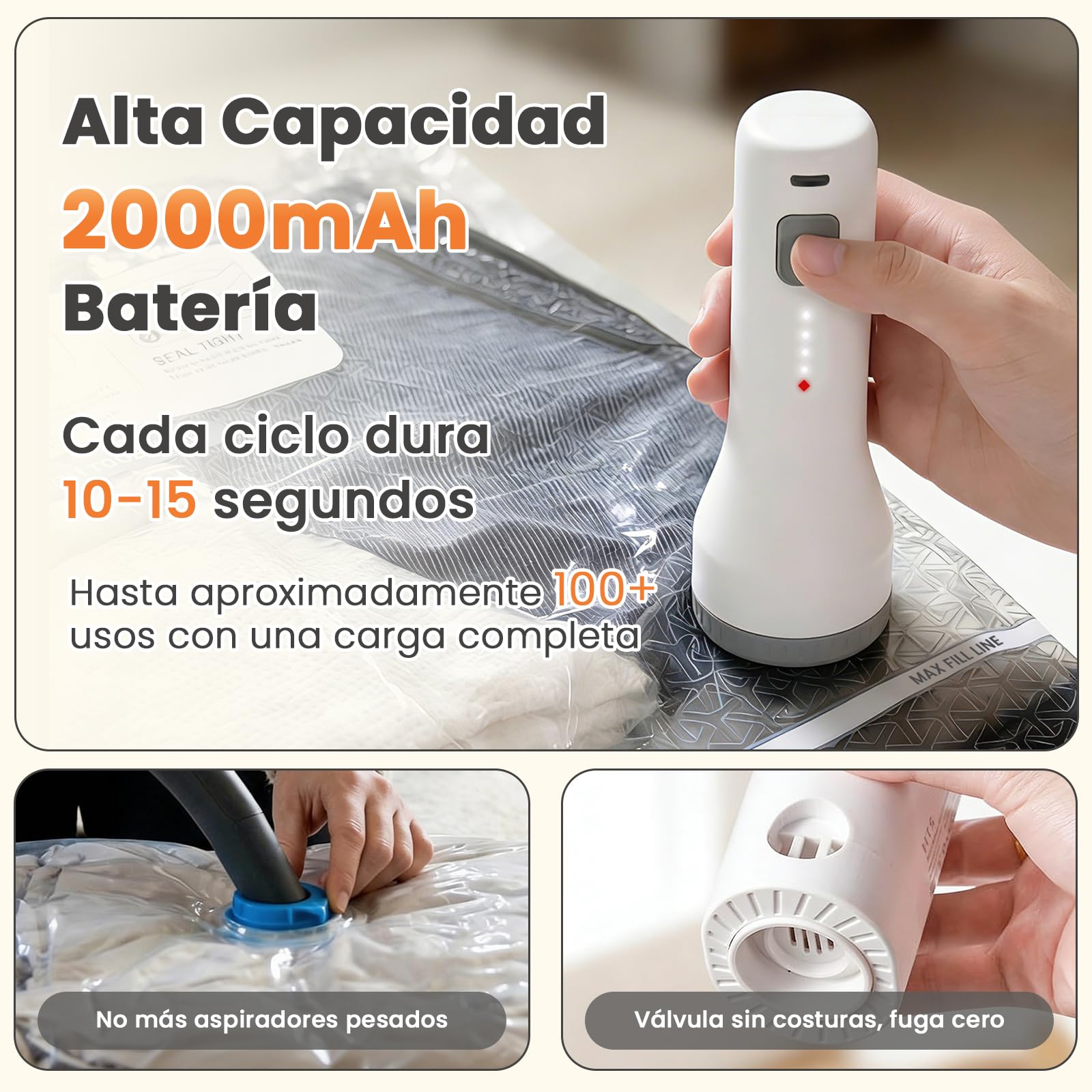 18 Bolsas de almacenamiento de vacío para viajes con bomba recargable 60kPa