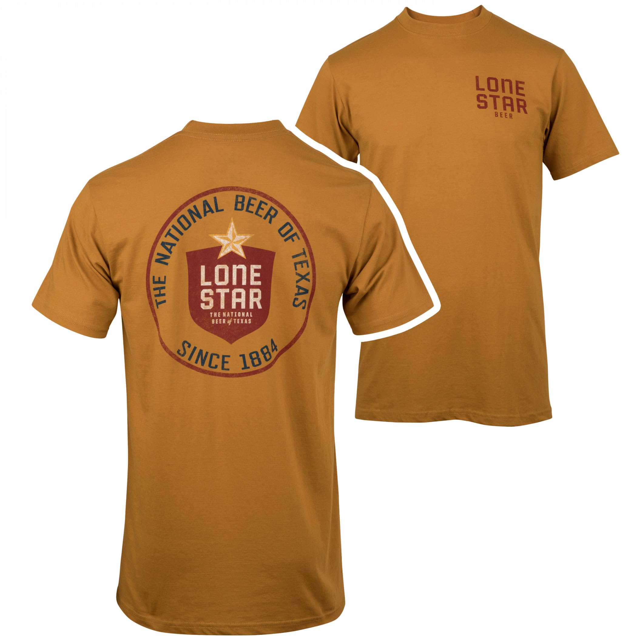 Changes Men's Orange Lone Star Beer Round Logo Front And Back Print T-Shirt (Uk, Alpha, L, Regular, Regular)