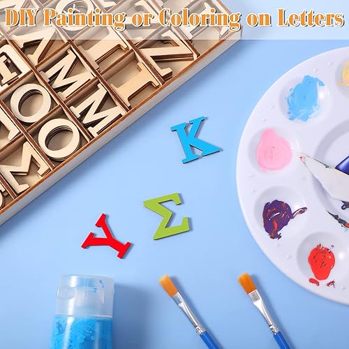 Miniatura 2 de 240 letras griegas de madera sin terminar con bandeja de almacenamiento letra negrita letras pequeñas del alfabeto de madera para manualidades mini