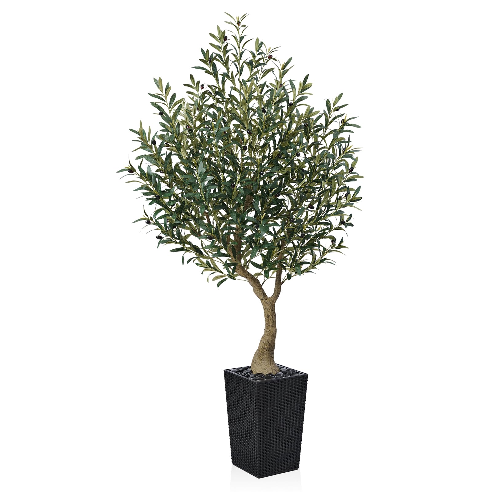 VeriNatural Artificial Olive Tree 180 cm - Tall Faux Plant with 1722 Silk Leaves, 78 Fruits, UV Resistant with Black Taper Planter - Large Artificial Plants for Indoors Outdoors Home Garden, VN137