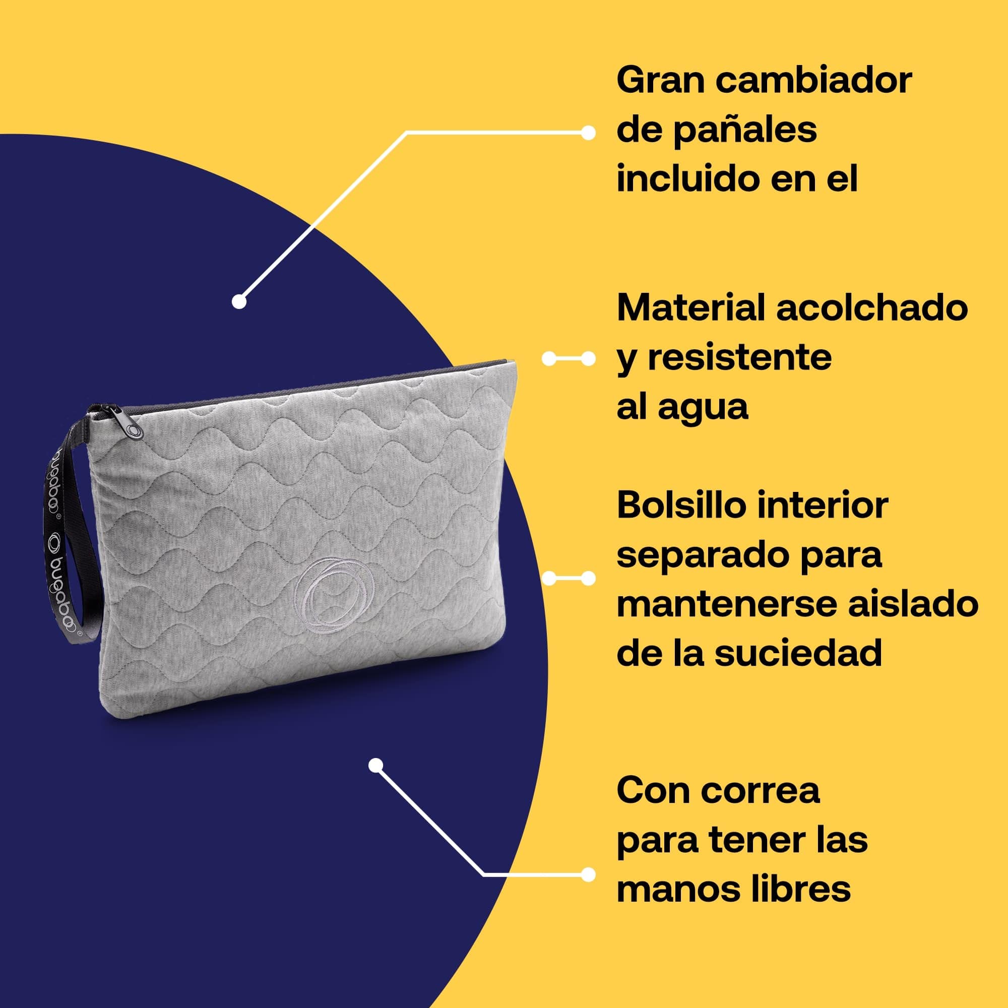 Bugaboo Bolso de Mano con Cambiador Acolchado Extraíble, Impermeable y Fácil de Limpiar para Cambiar Pañales Fuera de Casa en Light Grey Mélange